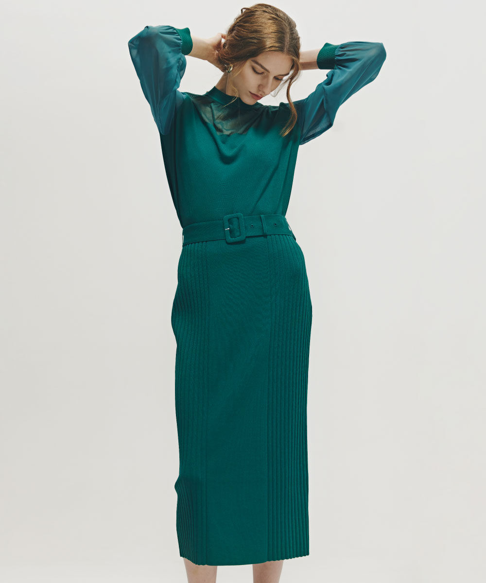  「◆ベルト付き総針ニットタイトスカート」|スカート|グリーン