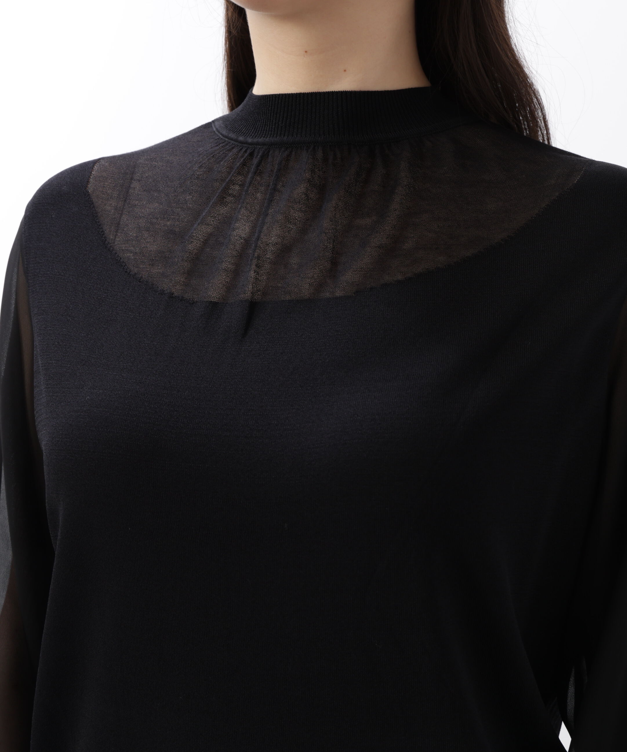  「◆ギャザーネックシフォンコンビニット」|ニット・セーター|