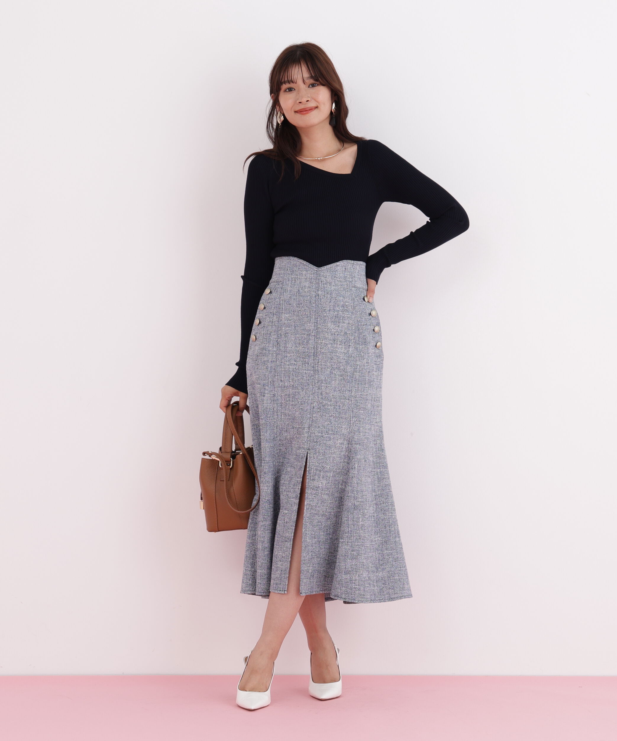  「アシンメトリーネックニットプルオーバー」|ニット・セーター|