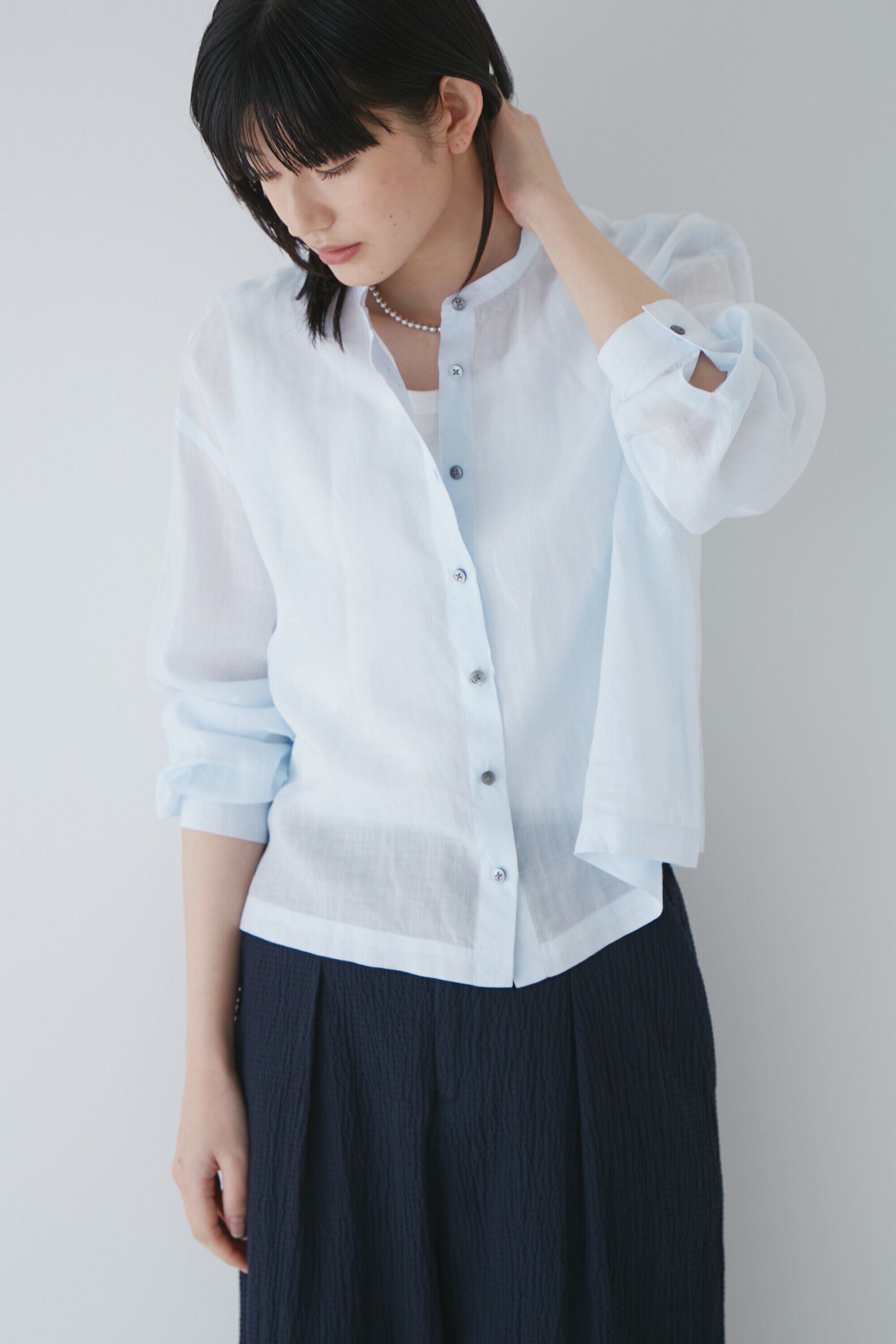  「◆１６０／１ラミーブラウス」|シャツ・ブラウス|ライトブルー