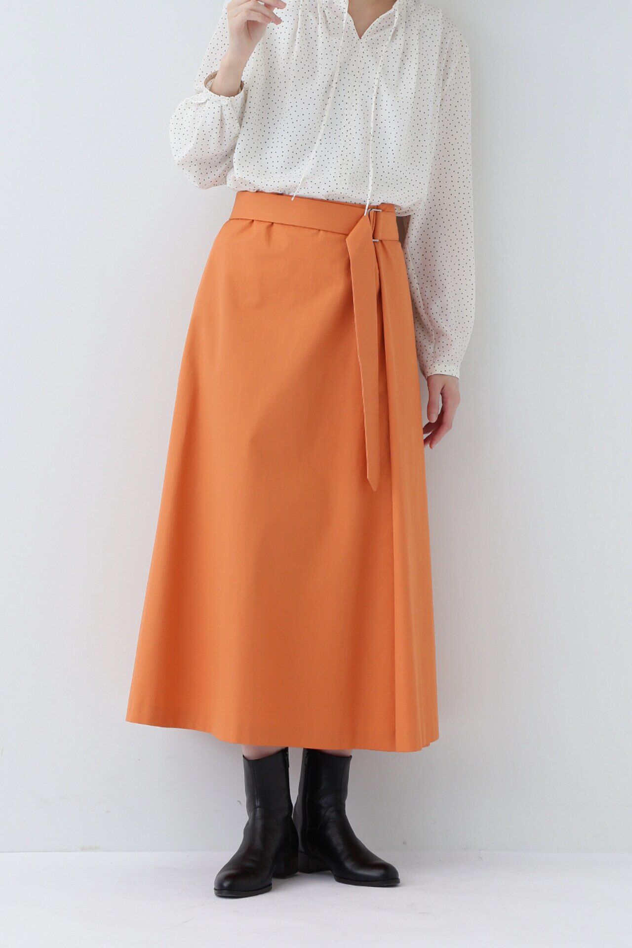  「◆ベルト付き巻きスカート」|スカート|オレンジ