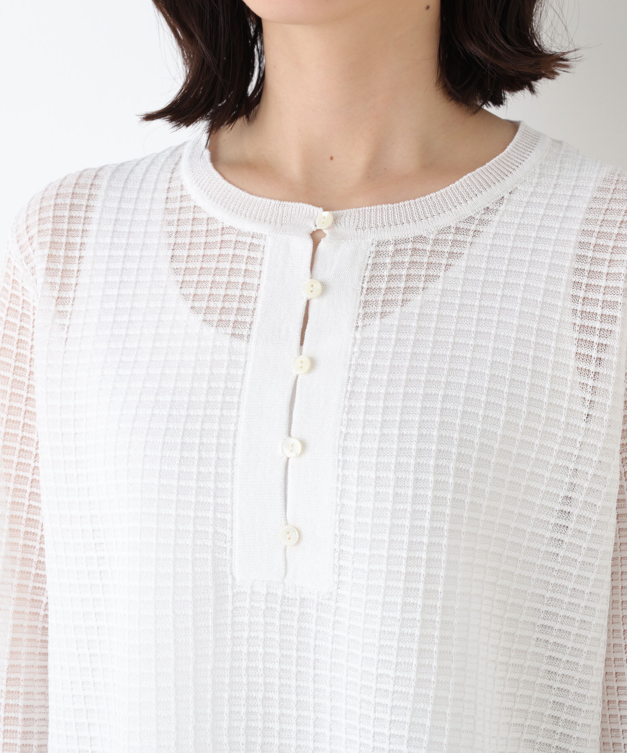  「◆コットンポリエステルシアーチェックチュニックプルオーバー」|ニット・セーター|