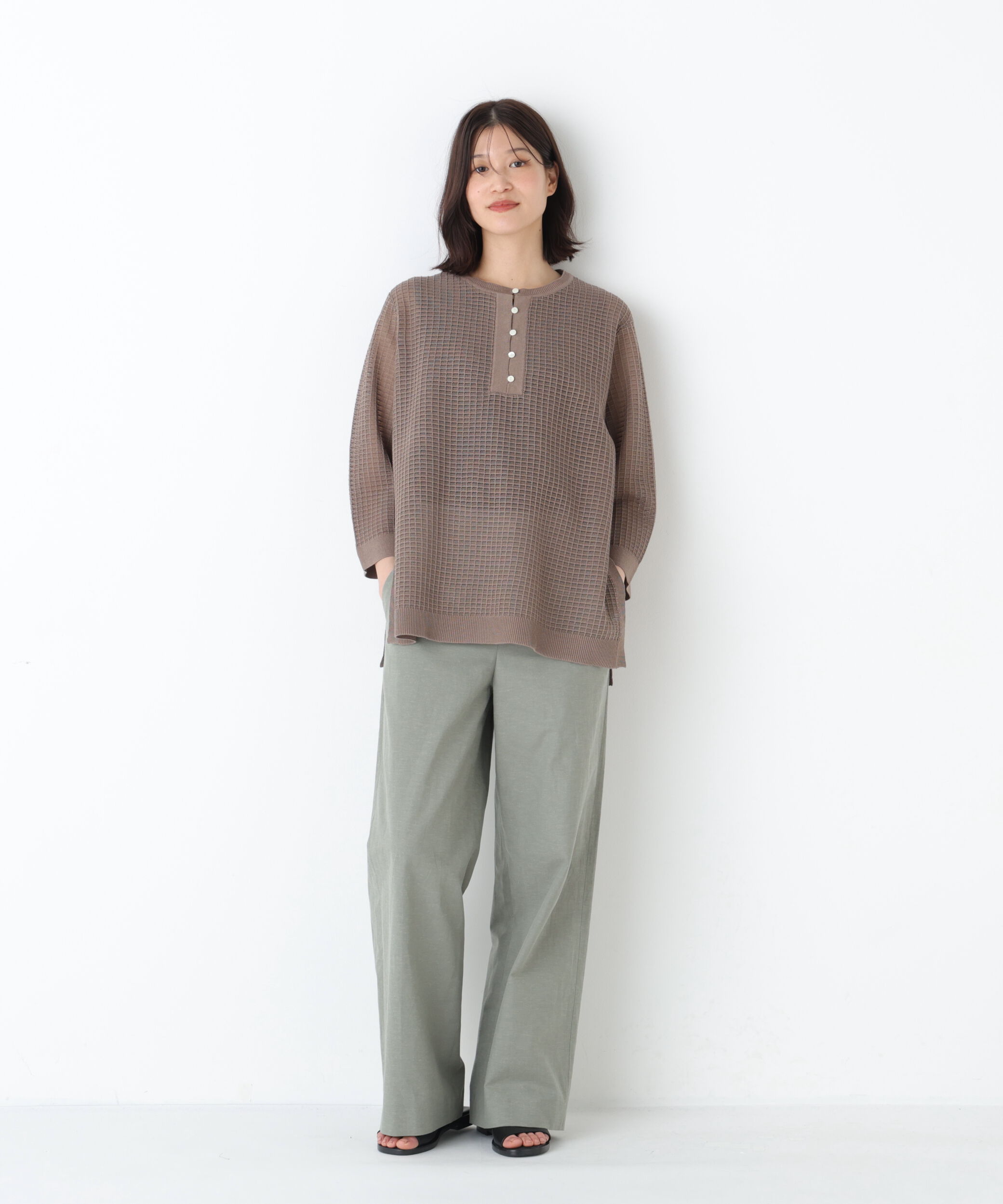  「◆コットンポリエステルシアーチェックチュニックプルオーバー」|ニット・セーター|