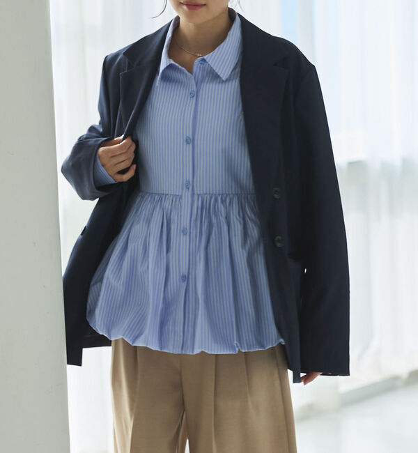 archives「【ＯＮかわ】バルーンペプラムシャツ」|シャツ・ブラウス|WHITE/BLUE