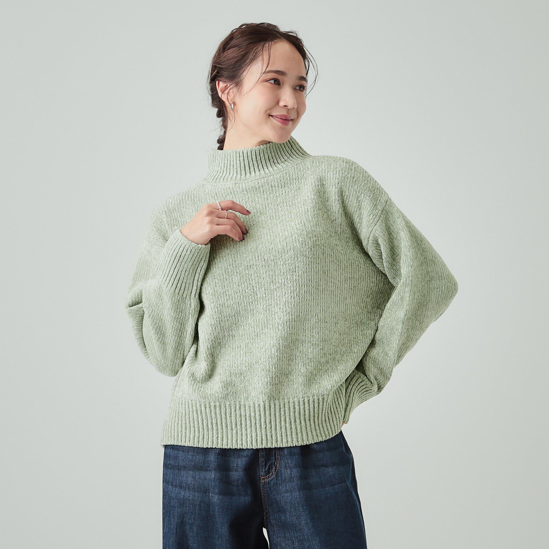 SHOO･LA･RUE「肌触り柔らか ベロアモール モックネックニット」|ニット・セーター|