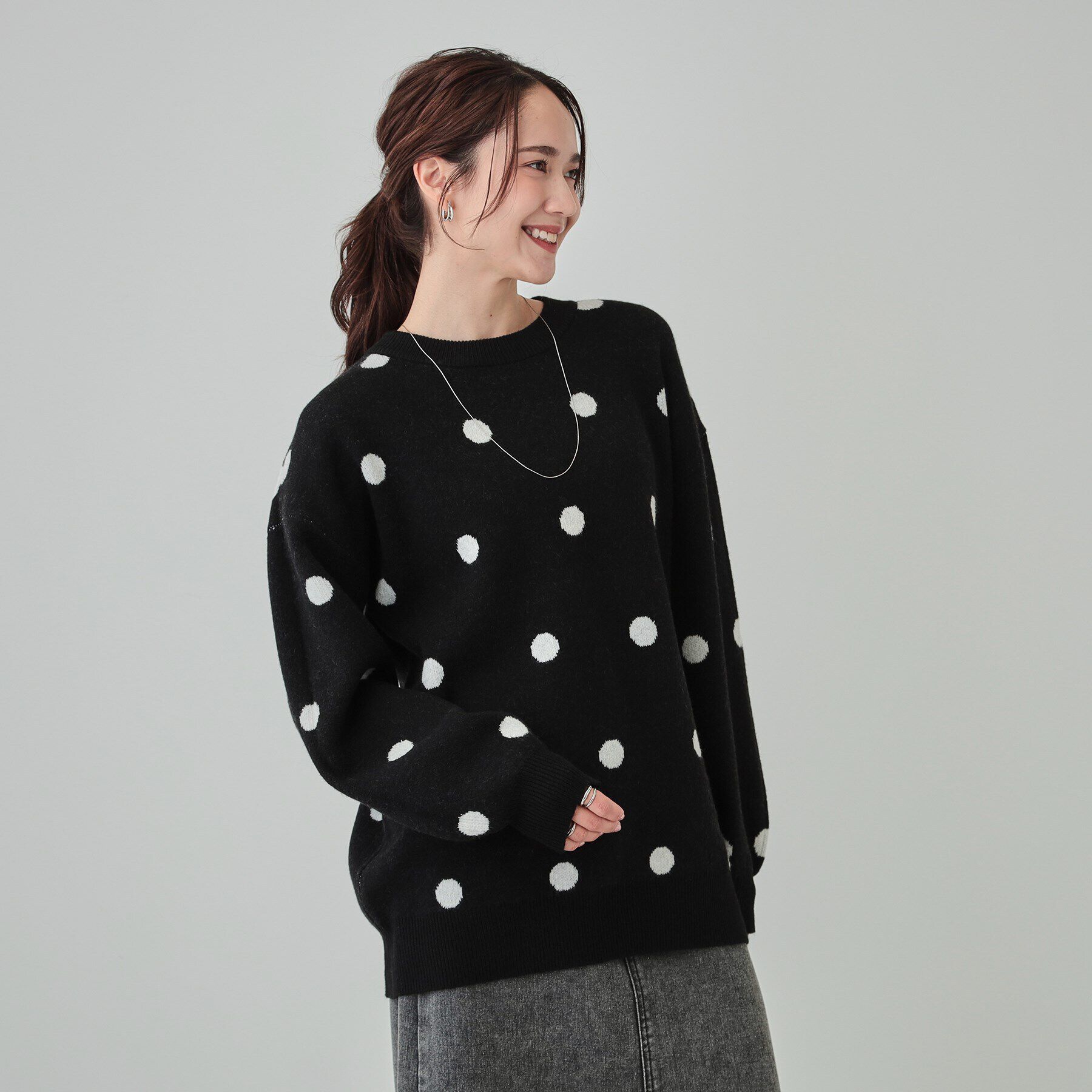 SHOO･LA･RUE「【洗える/S-LL】 ドット柄が目を惹く ゆったりジャカードニット」|ニット・セーター|
