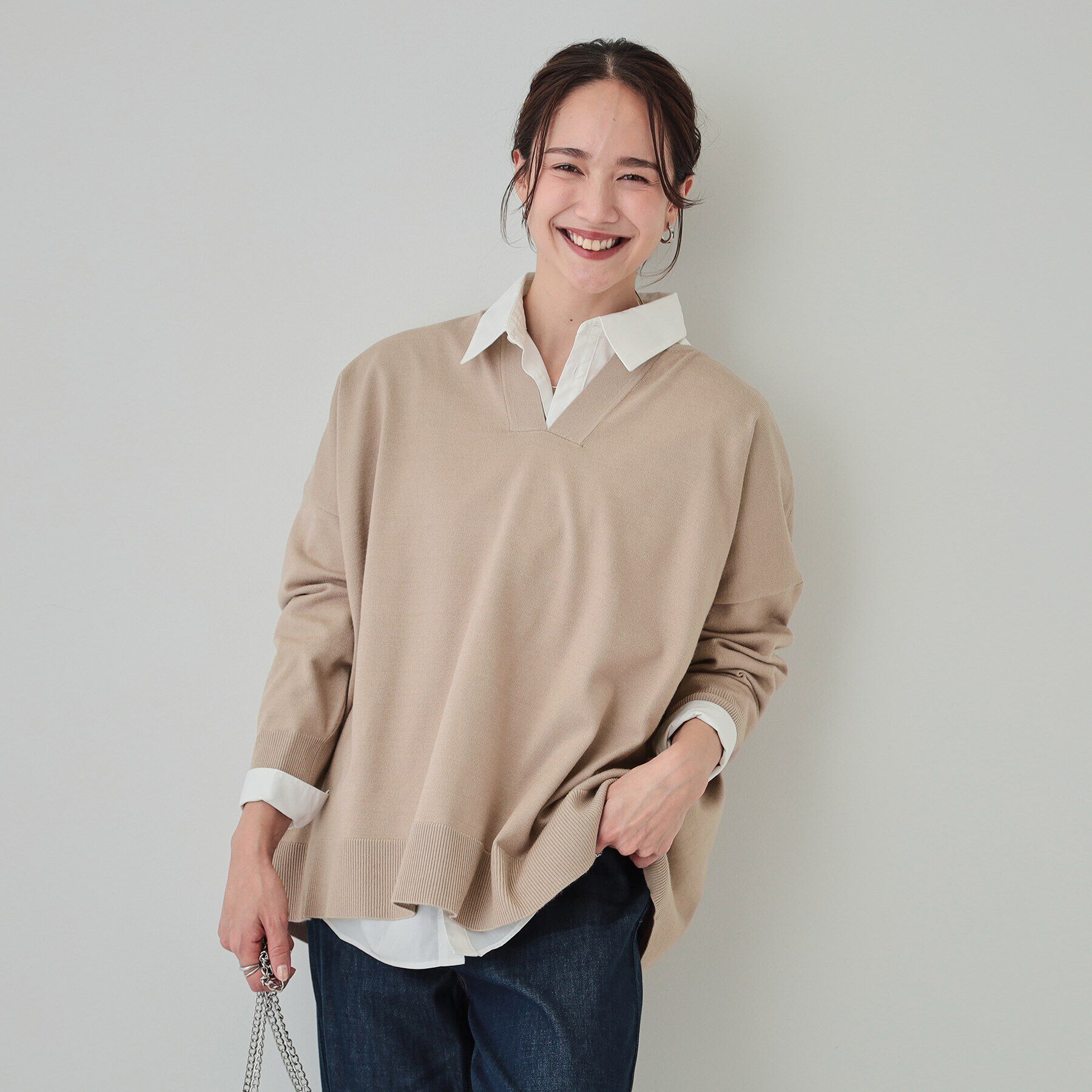 SHOO･LA･RUE「【洗える】レイヤードコーデも楽しめる もちもちVネックニット」|ニット・セーター|