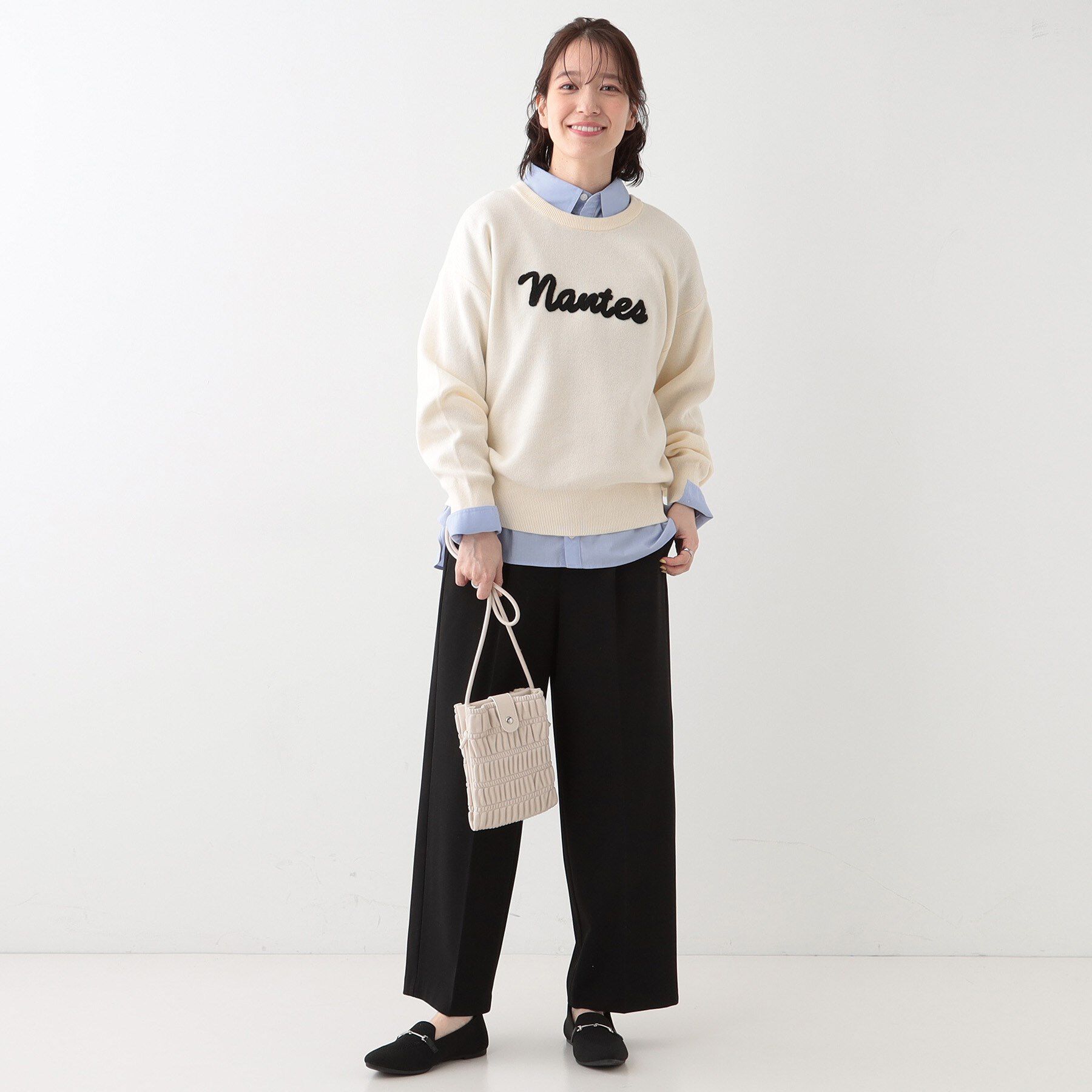 SHOO･LA･RUE「【洗える/S-LL/ちくちくしにくい】大人のための ロゴ入りスウェットライクニット」|ニット・セーター|