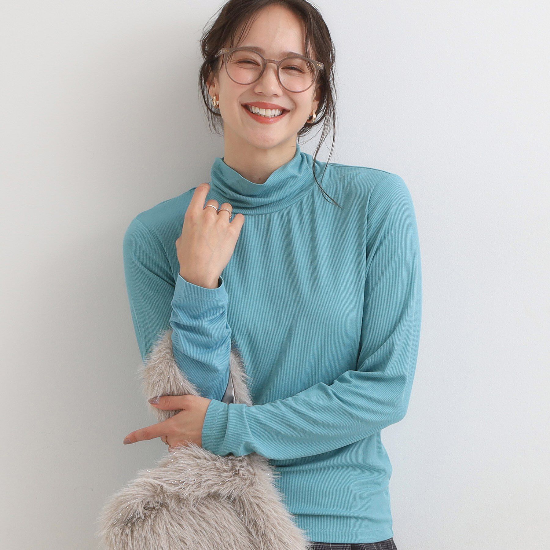 SHOO･LA･RUE「【S-LL/吸湿発熱】なめらかとろみ インナータートル」|Tシャツ・カットソー|ブルー(092)