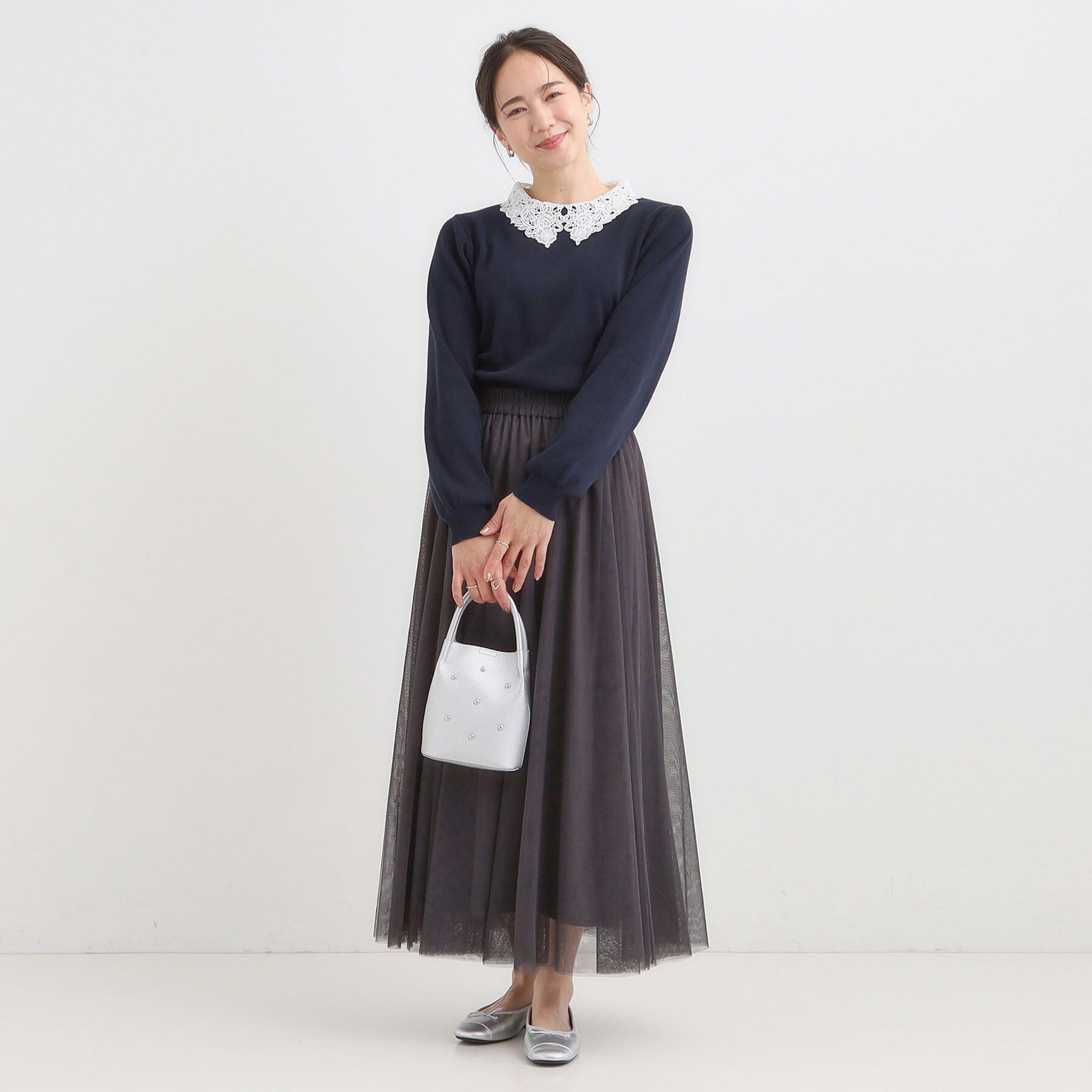 SHOO･LA･RUE「【襟取り外し可/S-LL】上品見え レース襟ニット」|ニット・セーター|