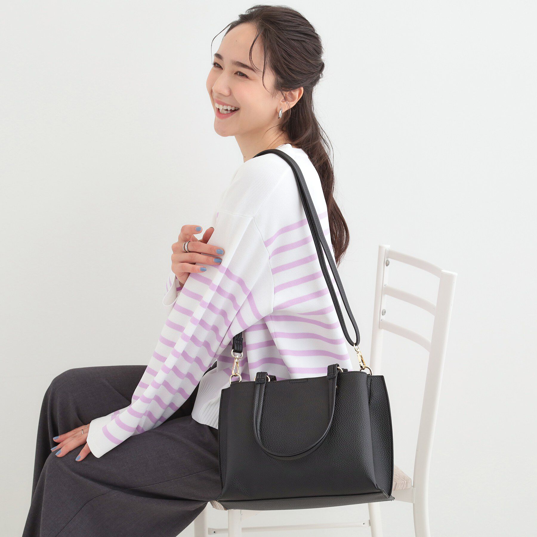 SHOO･LA･RUE「【軽量/2WAY】ふわっと軽いミニトートバッグ」|トートバッグ|ブラック(019)