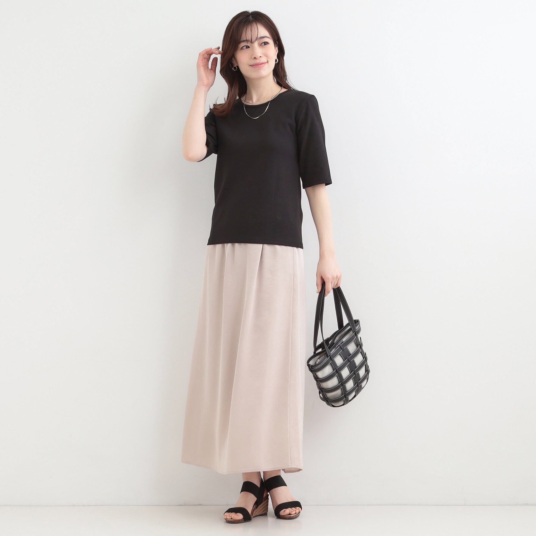 SHOO･LA･RUE「【ネックアソート】裏ひんやりテレコ5分袖トップス」|Tシャツ・カットソー|