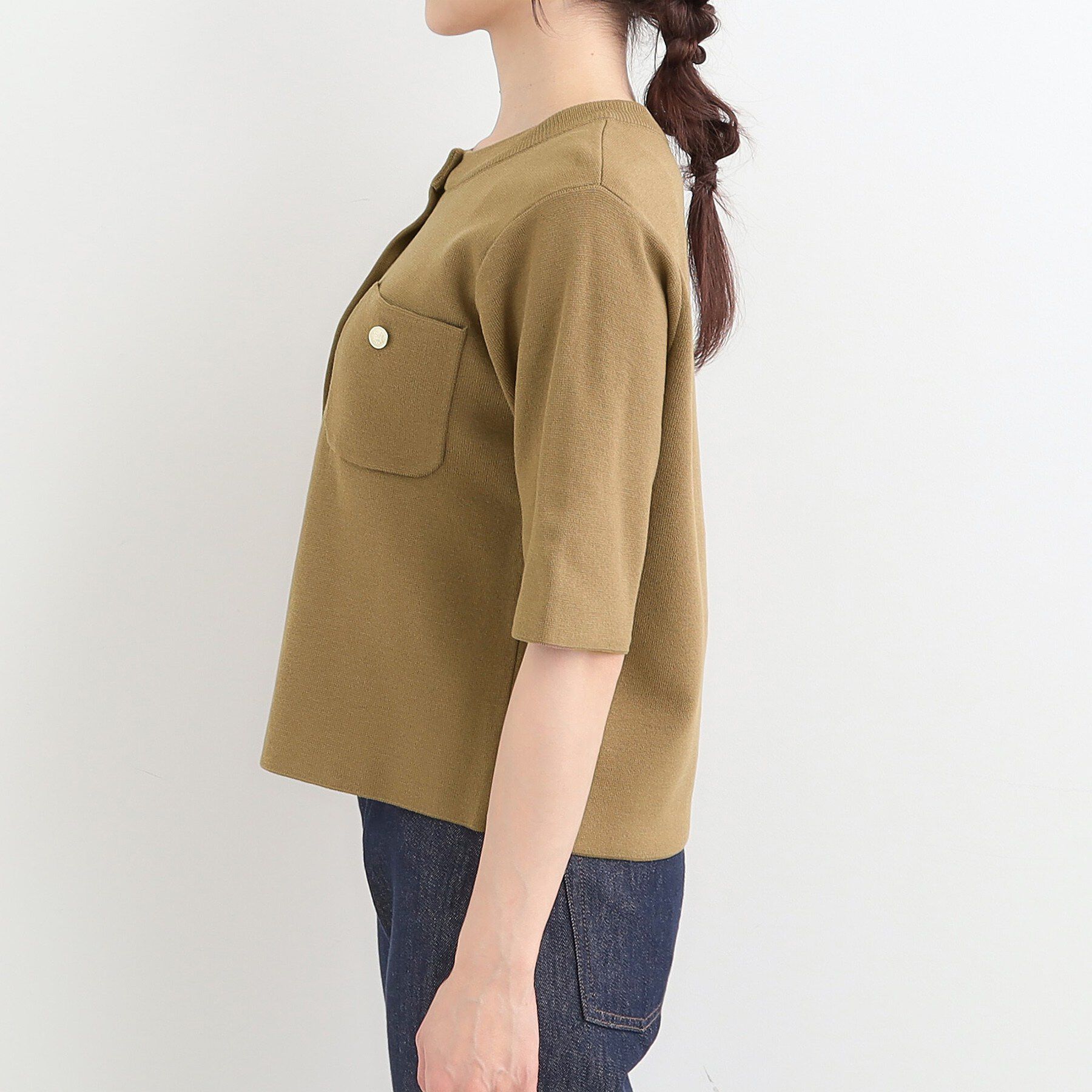 SHOO･LA･RUE「【S-LL/洗濯機可】金ボタン5分袖カーディガン」|カーディガン|