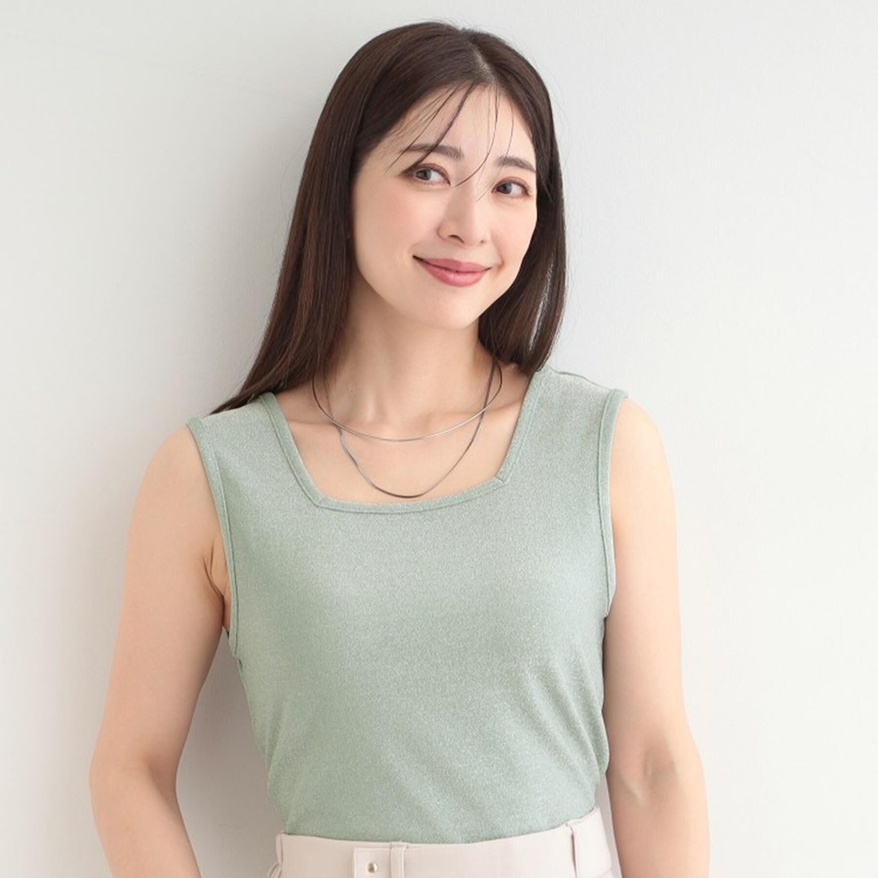 SHOO･LA･RUE「【洗える/S-LL】コーデのさりげないアクセントに　きらきらラメタンク」|キャミソール|ライトグリーン(02