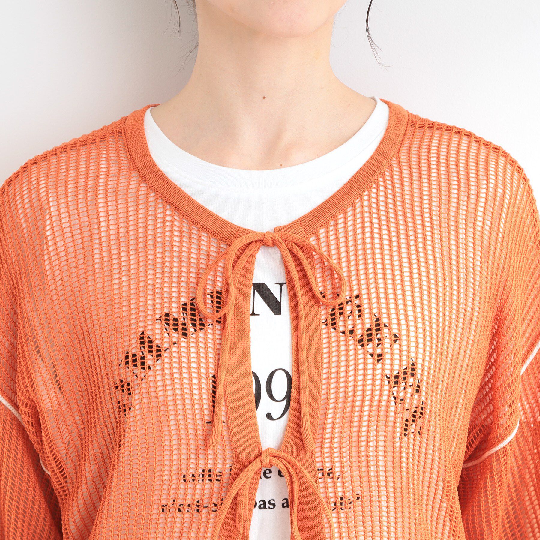 SHOO･LA･RUE「【前後2WAY/2点セット/洗濯機可/S-LL】メッシュリボンニット＆半袖ロゴT」|その他|