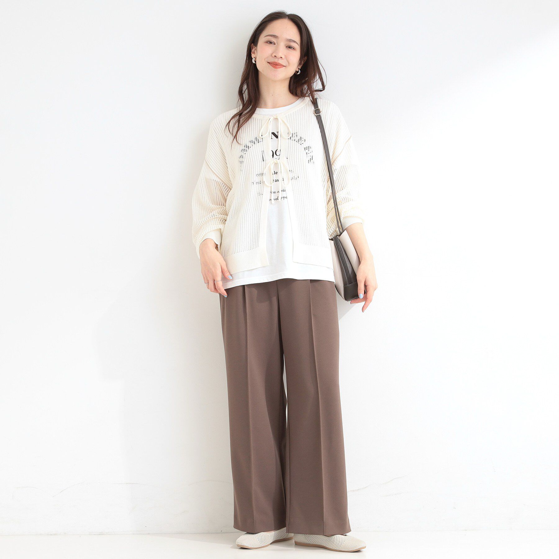 SHOO･LA･RUE「【前後2WAY/2点セット/洗濯機可/S-LL】メッシュリボンニット＆半袖ロゴT」|その他|