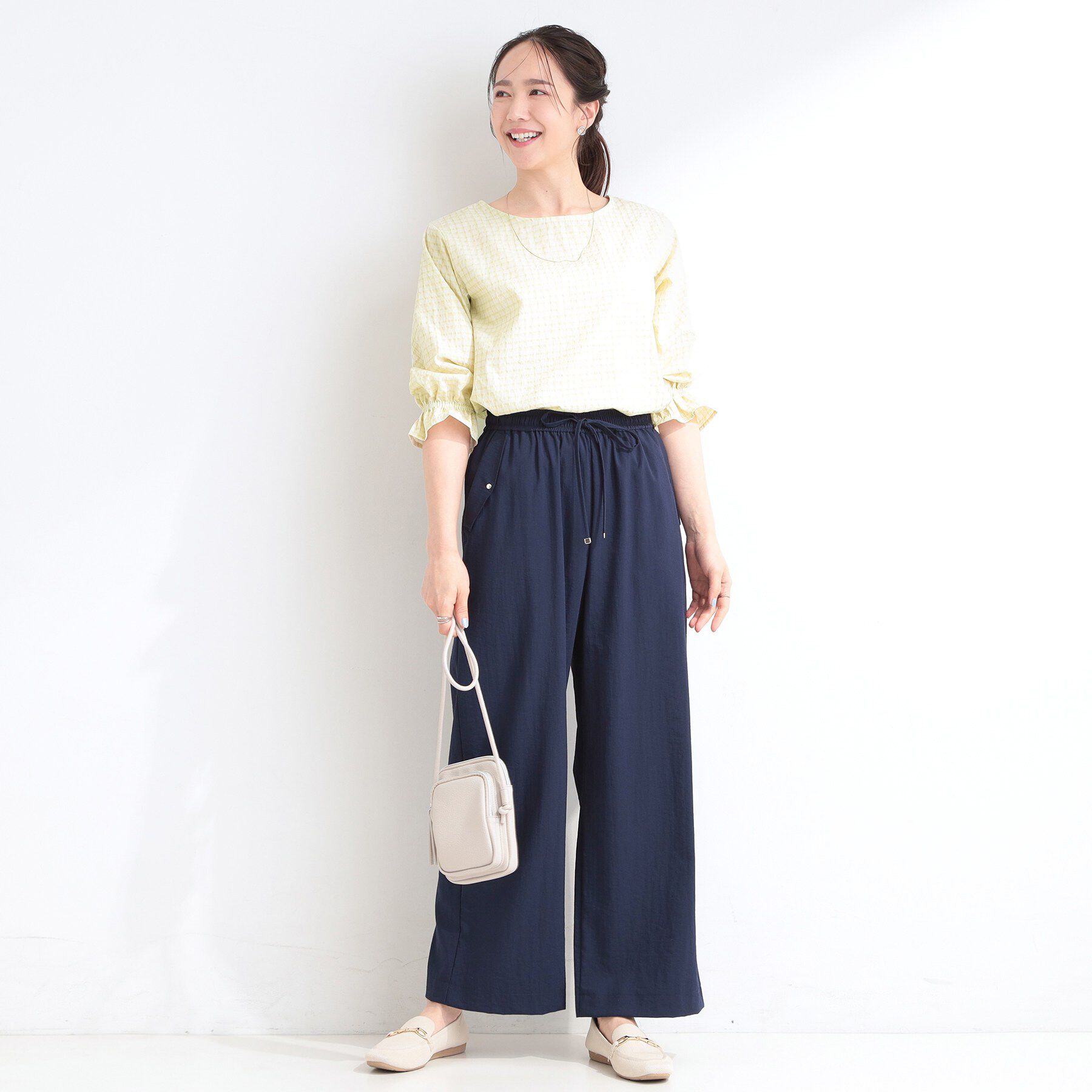 SHOO･LA･RUE「【セットアップ可/S-LL/洗濯機可】二の腕もカバーしてくれる　さらっとした着心地のサッカーチェック」|シャツ・ブラウス|