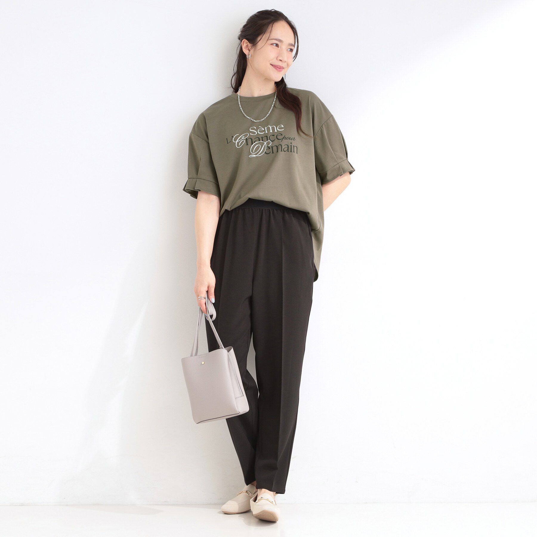 SHOO･LA･RUE「【ひんやり/UV】タックスリーブ ラメ発砲プリントTシャツ」|Tシャツ・カットソー|