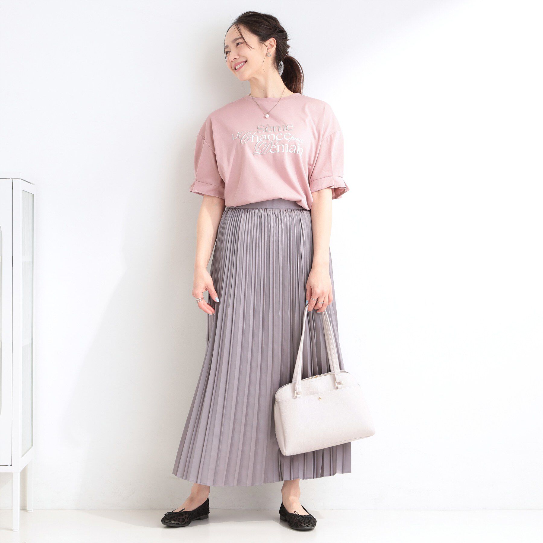 SHOO･LA･RUE「【ひんやり/UV】タックスリーブ ラメ発砲プリントTシャツ」|Tシャツ・カットソー|