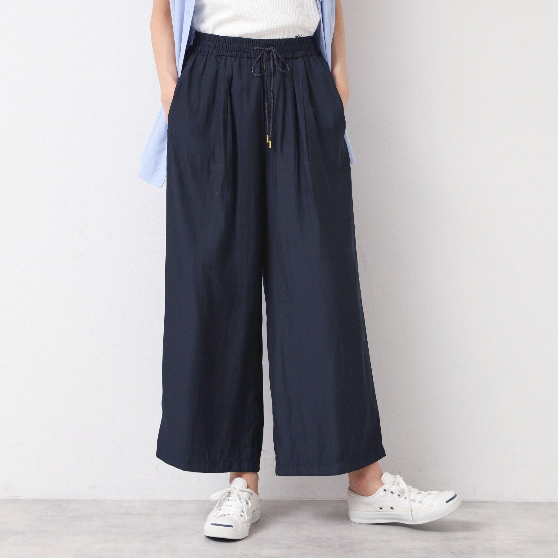 Dessin「【ウエストゴム・洗える】サテンワイドパンツ」|その他|ネイビー(094)