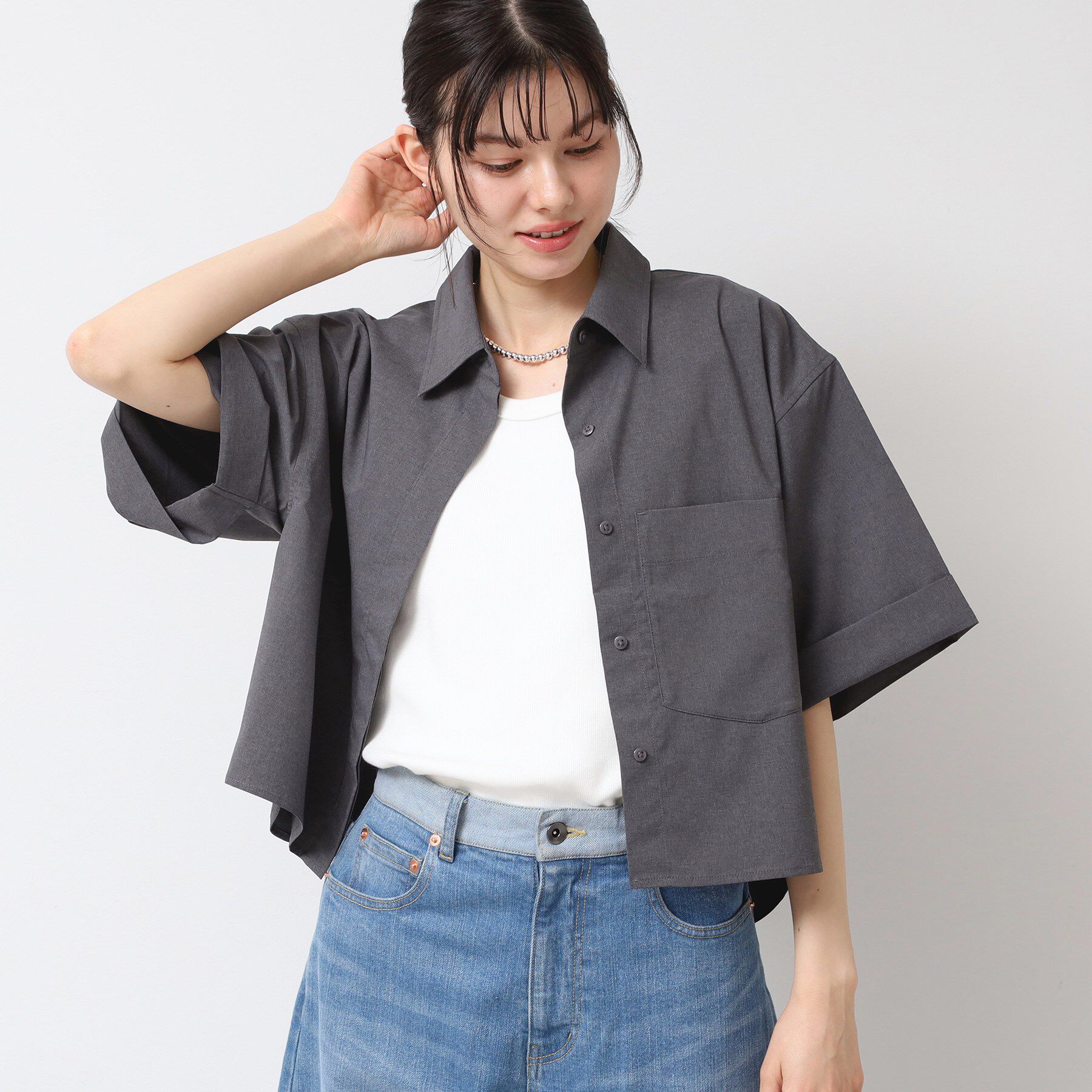 Dessin「【撥水・セットアップ可能・洗える】ナイロンクロップド丈シャツ」|シャツ・ブラウス|