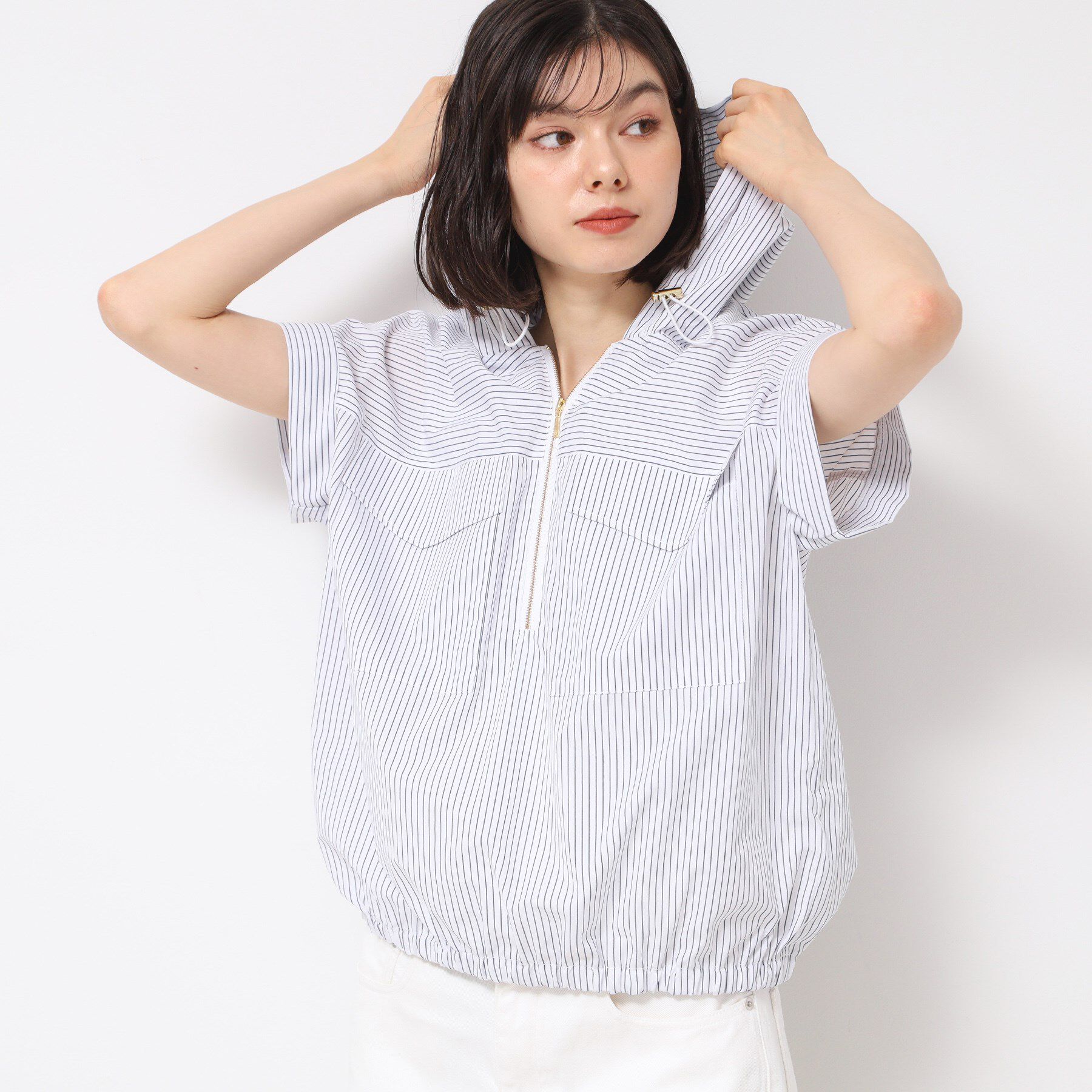 Dessin「【洗える】ハーフジップフーディーシャツ」|シャツ・ブラウス|ホワイト(301)