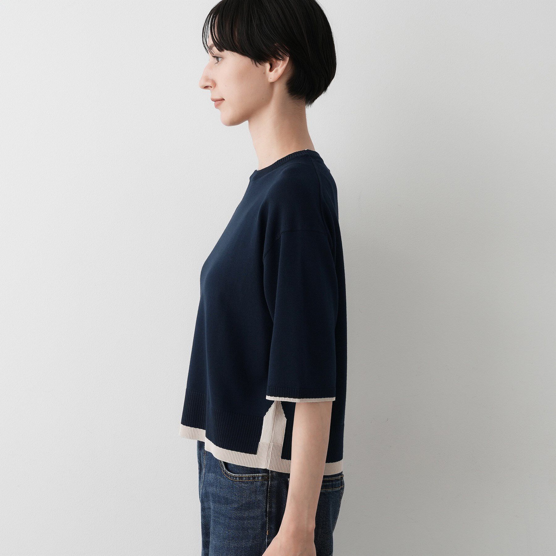 Dessin「【洗える】バイカラーショート丈ニット」|ニット・セーター|