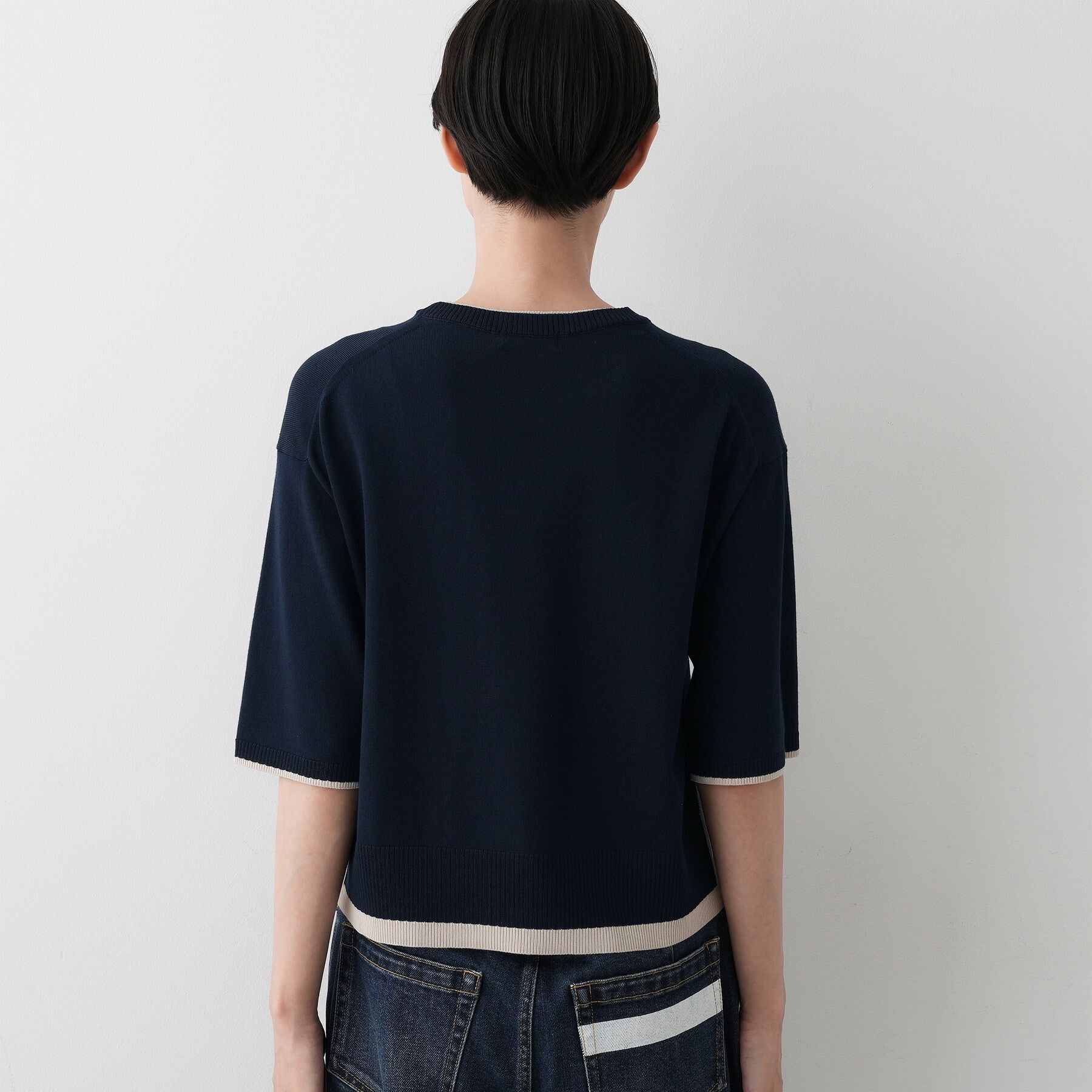 Dessin「【洗える】バイカラーショート丈ニット」|ニット・セーター|