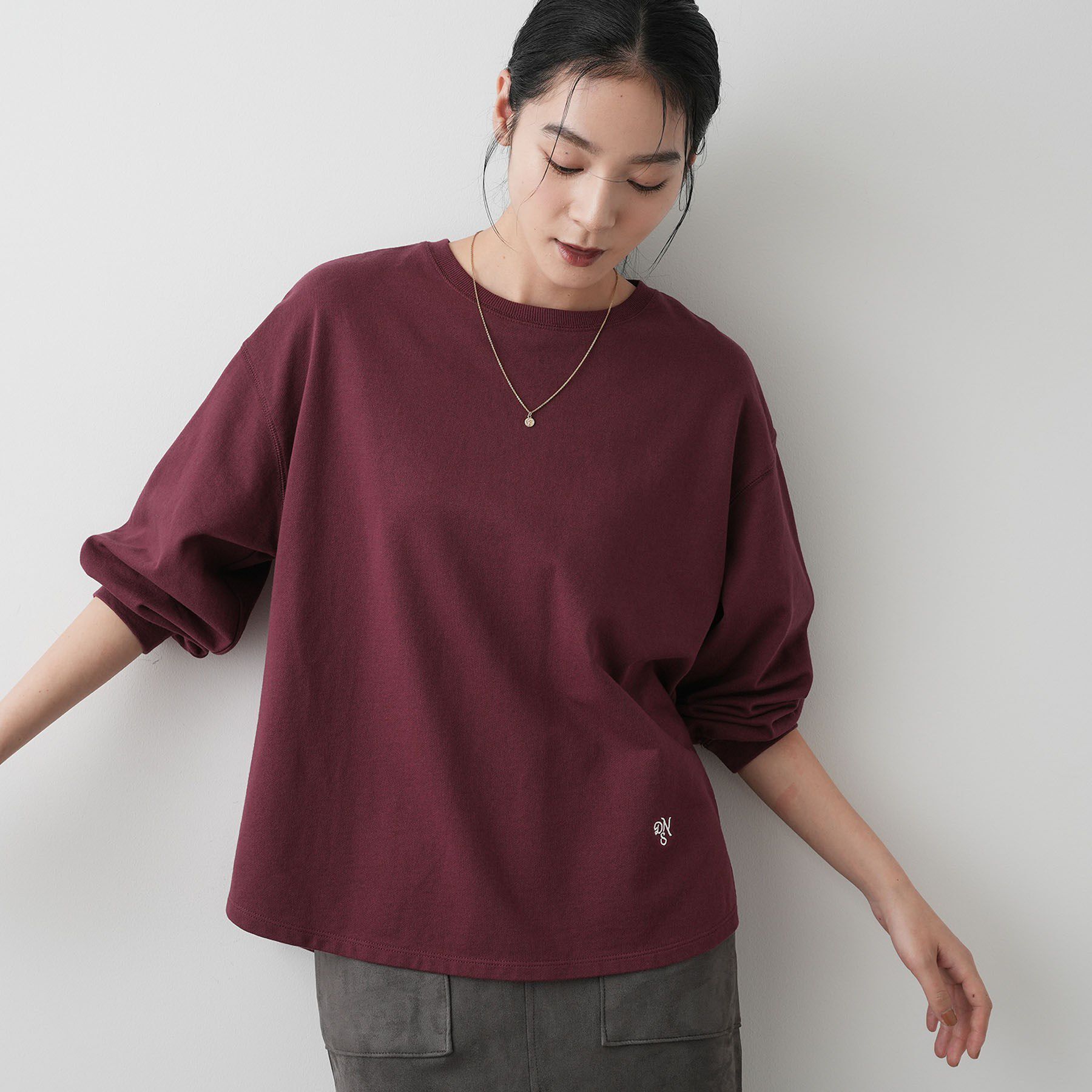 Dessin「【360度可愛い・洗える】バックヘンリーカットソー」|Tシャツ・カットソー|ボルドー(064)