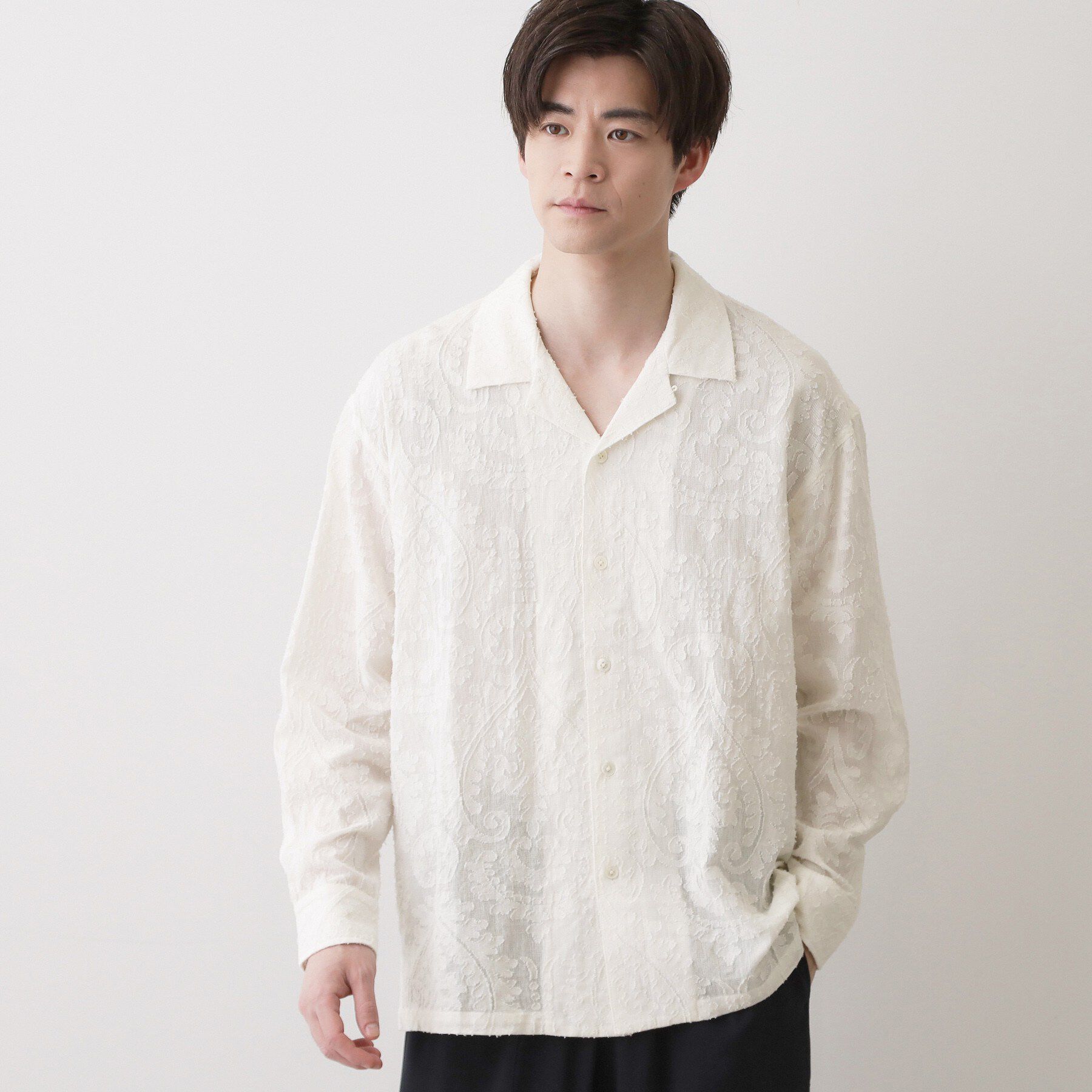 Dessin「【洗える】インド刺繍コットン開襟シャツ」|シャツ・ブラウス|ホワイト(002)