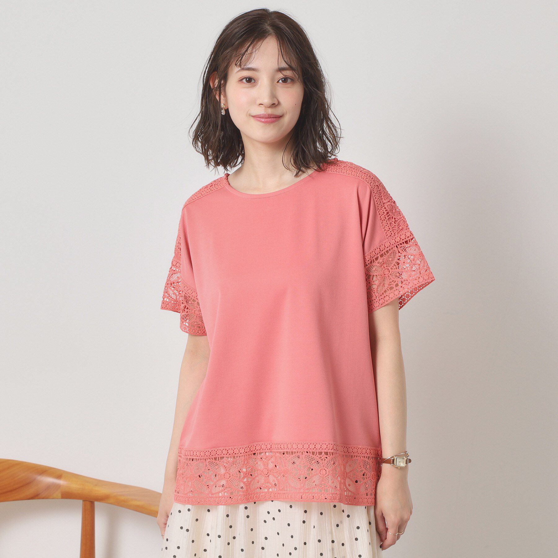 ITS&rsquo;DEMO「【吸水速乾／手洗い可／洗濯後しわになりにくい】カットミラノレーストップス」|Tシャツ・カットソー|