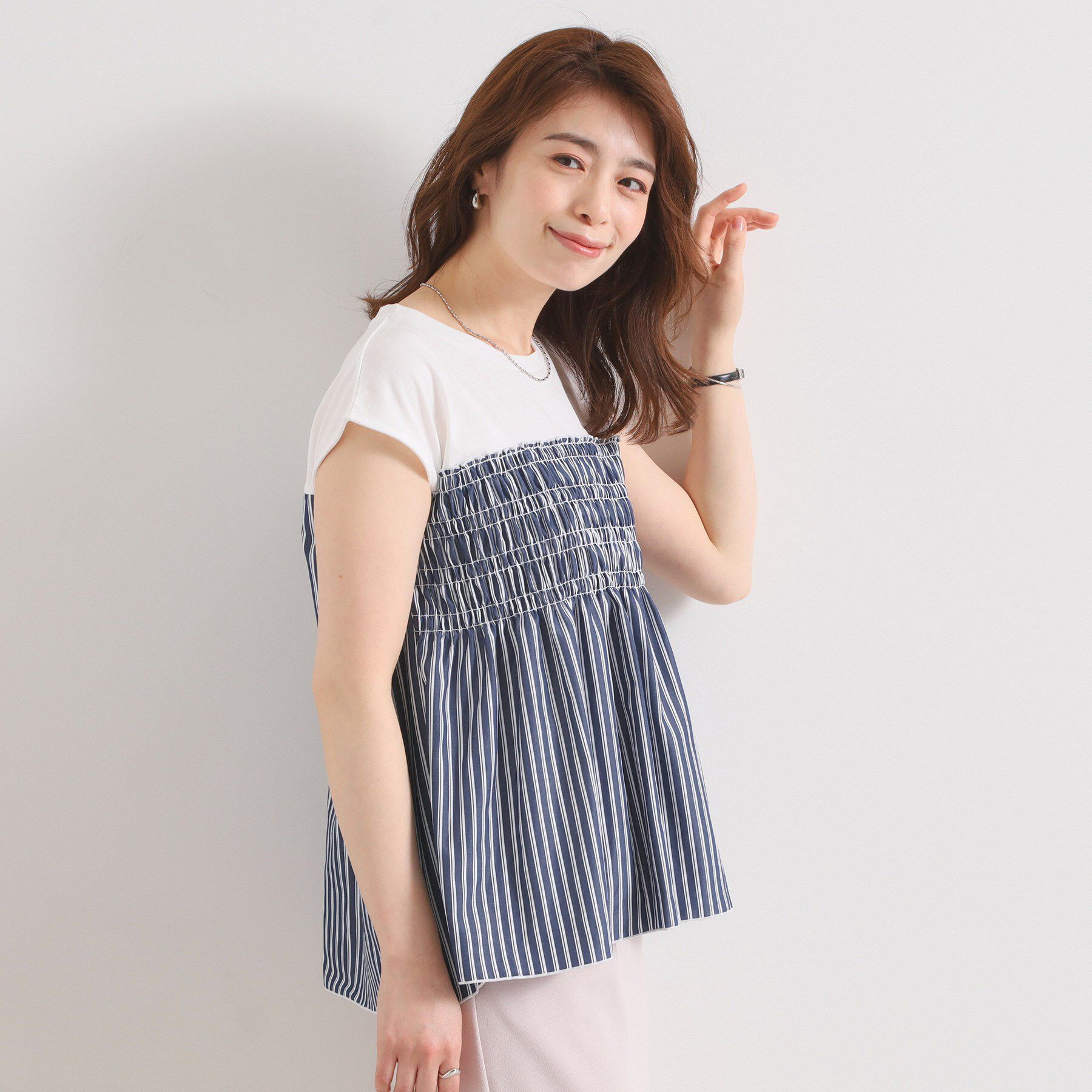 ITS&rsquo;DEMO「【手洗い可】ストライプビスチェ風トップス」|Tシャツ・カットソー|