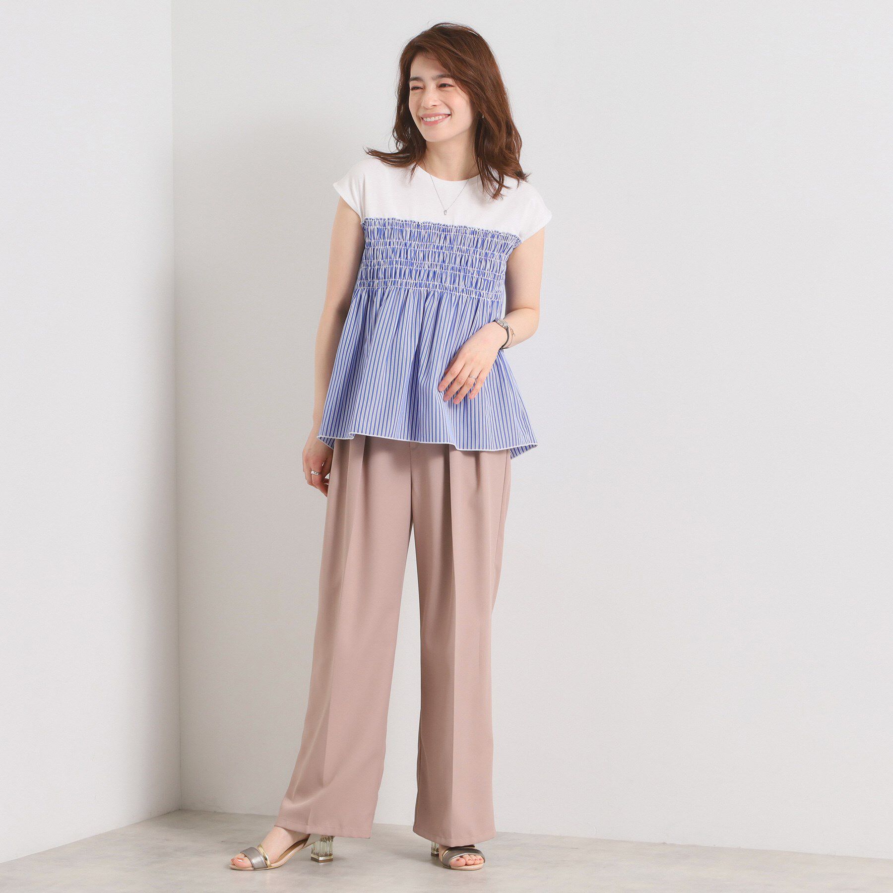 ITS&rsquo;DEMO「【手洗い可】ストライプビスチェ風トップス」|Tシャツ・カットソー|