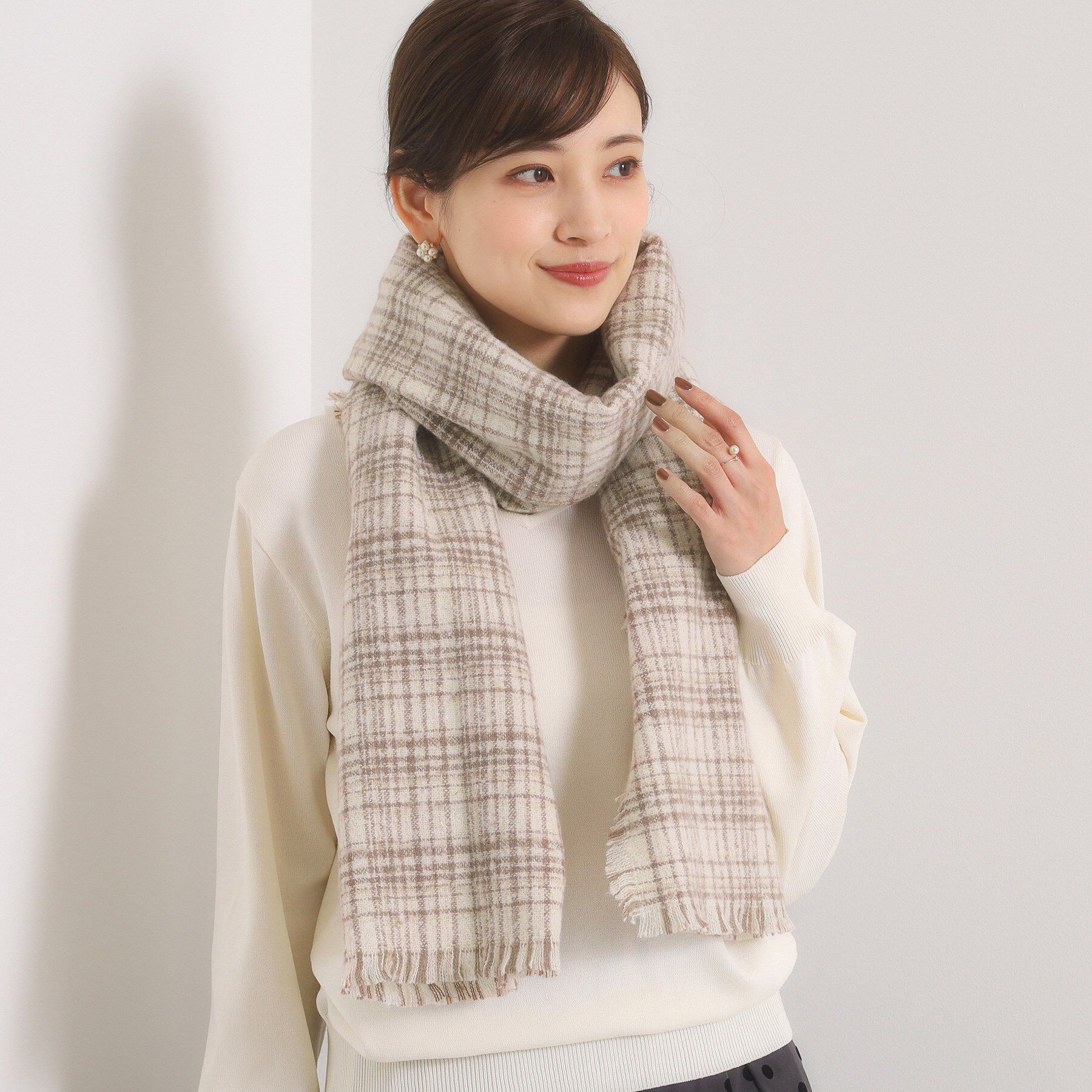 ITS&rsquo;DEMO「【手洗い可】ラメツイード風チェックストール」|ストール|