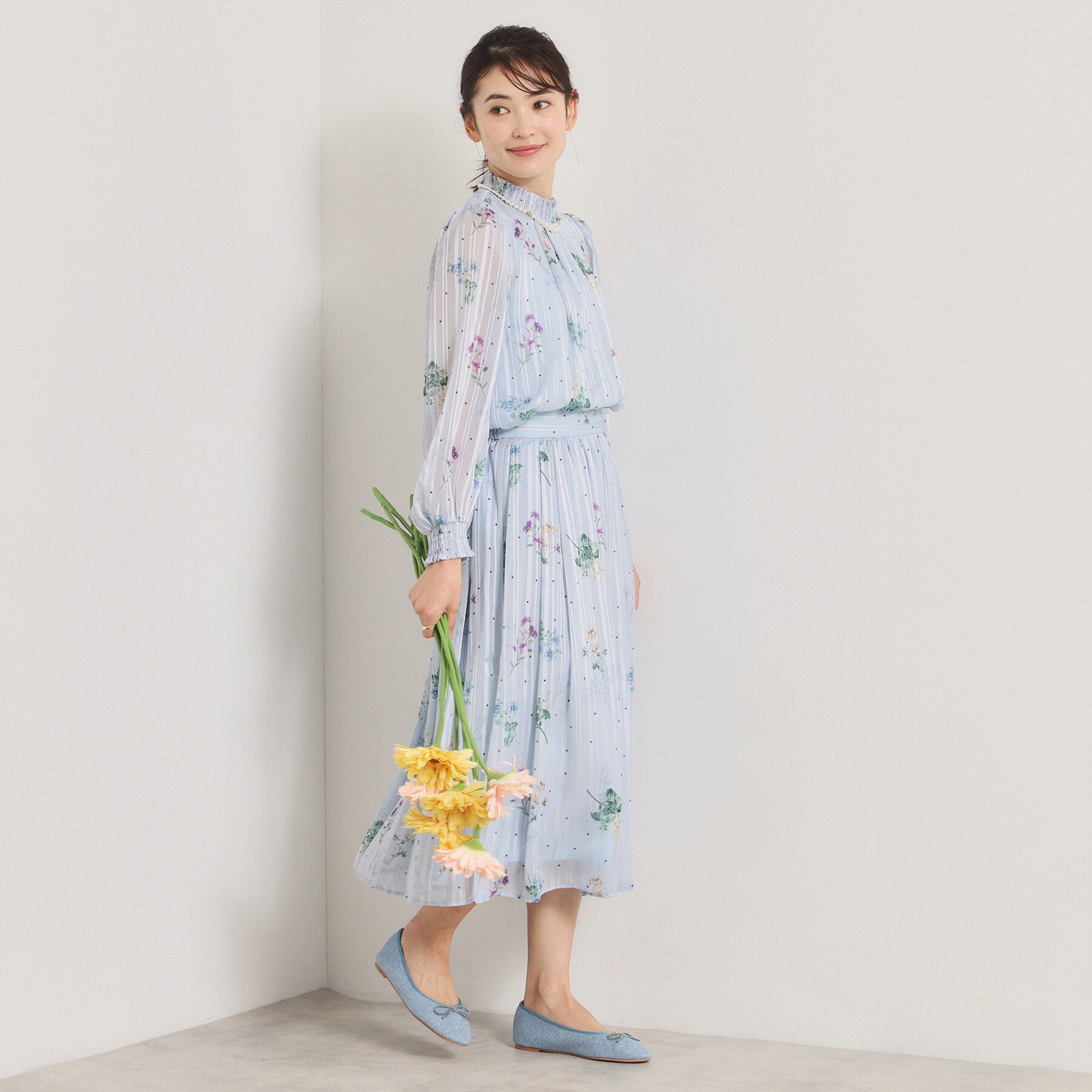 ITS&rsquo;DEMO「【手洗い可／セットアップ可】ラメストライプ花柄スカート」|スカート|