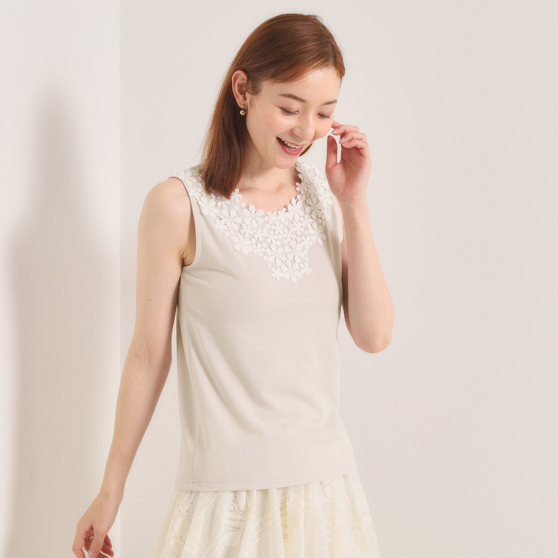 ITS&rsquo;DEMO「【洗濯機OK】レースタンクトップ」|キャミソール|ライトグレー(011