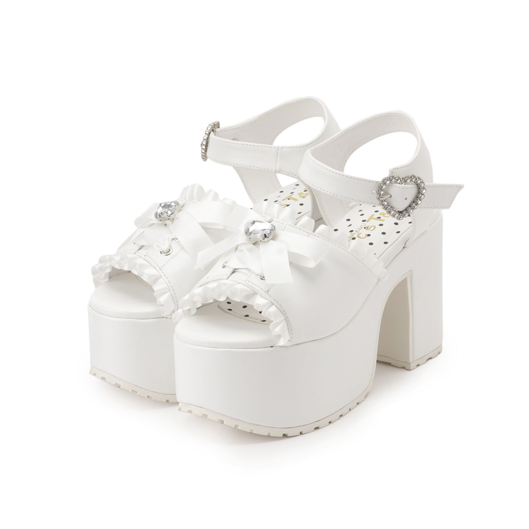 csT&P「地雷系 厚底リボンレースアップサンダル」|サンダル|ホワイト(001)