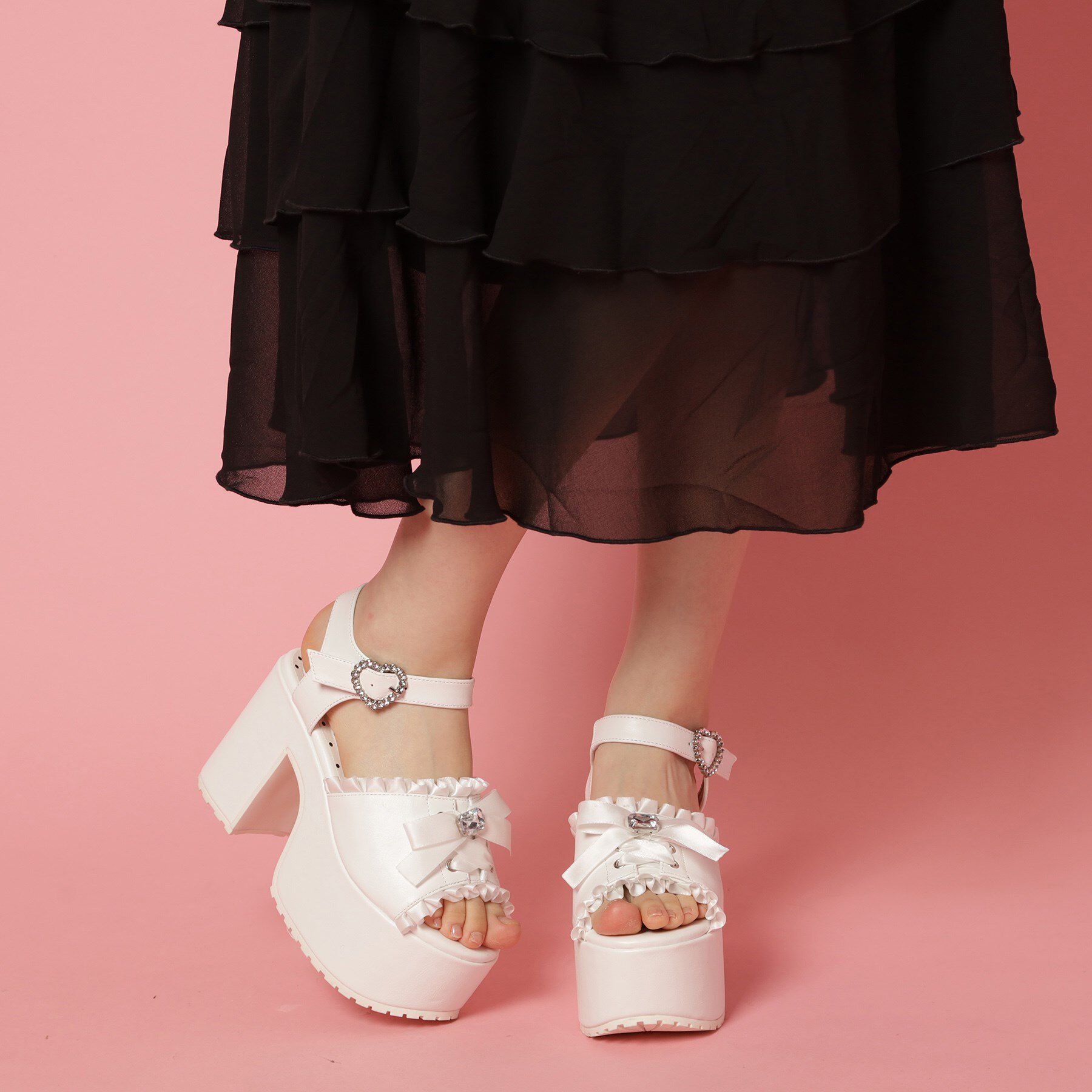 csT&P「地雷系 厚底リボンレースアップサンダル」|サンダル|