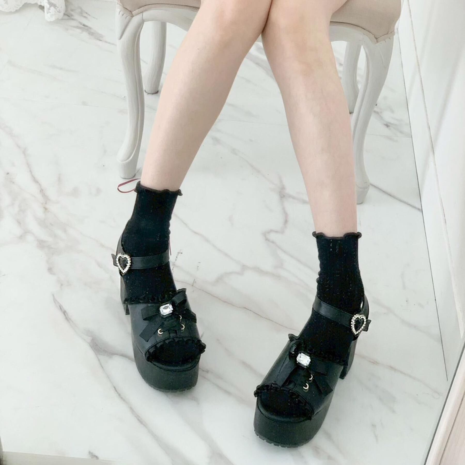 csT&P「地雷系 厚底リボンレースアップサンダル」|サンダル|