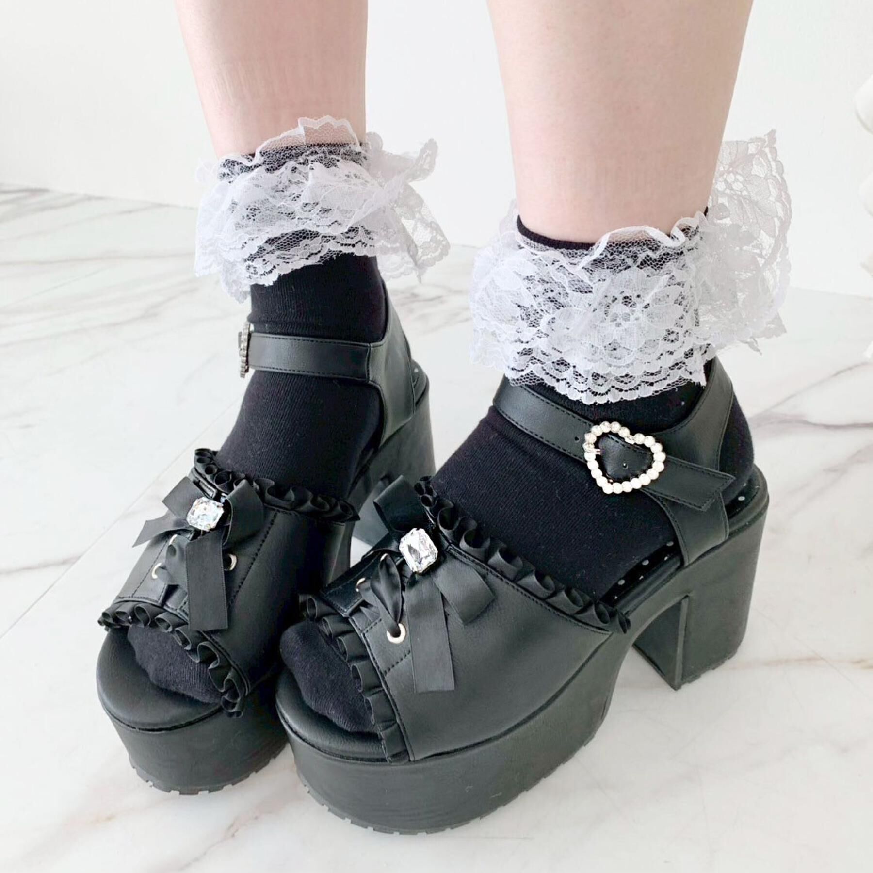 csT&P「地雷系 厚底リボンレースアップサンダル」|サンダル|