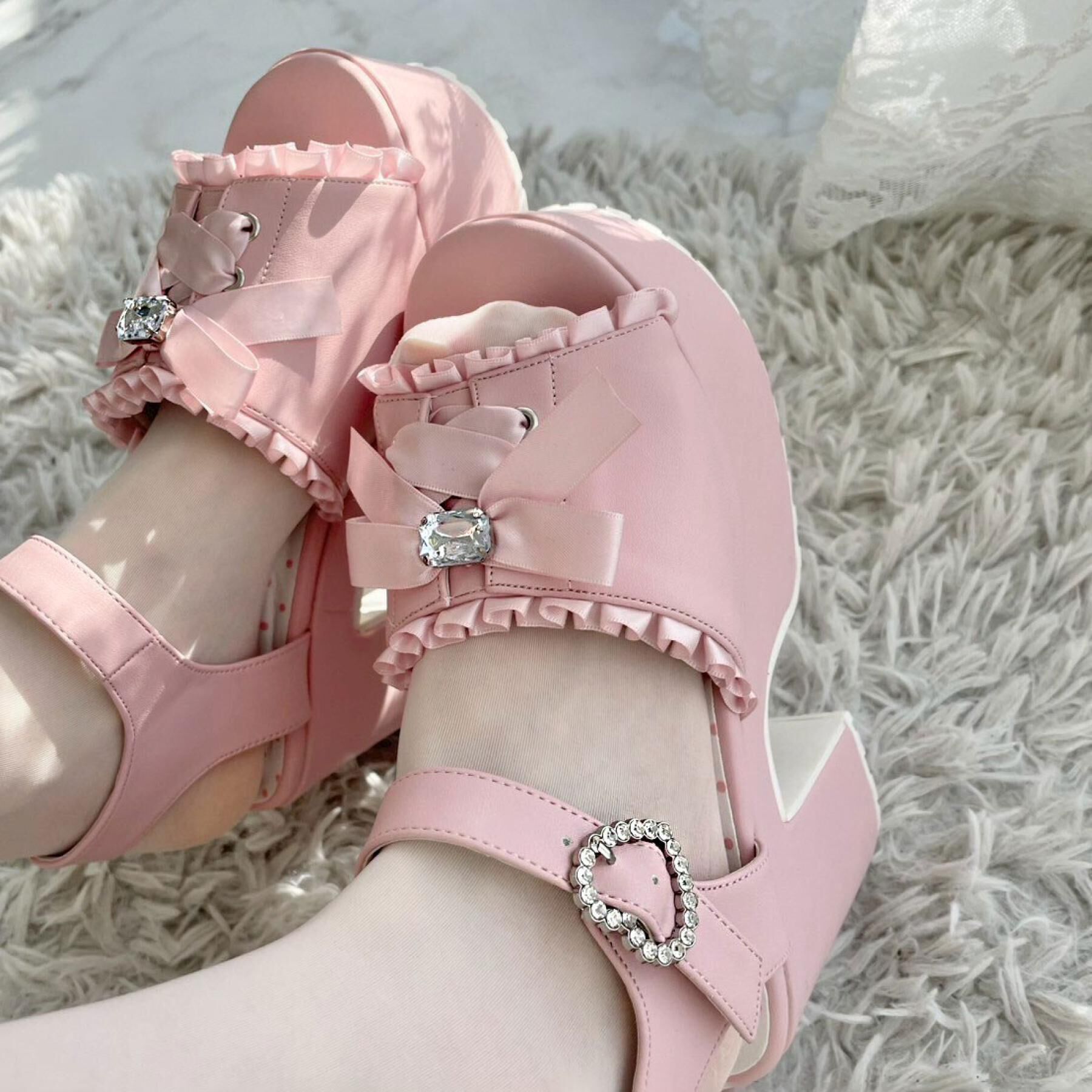 csT&P「地雷系 厚底リボンレースアップサンダル」|サンダル|