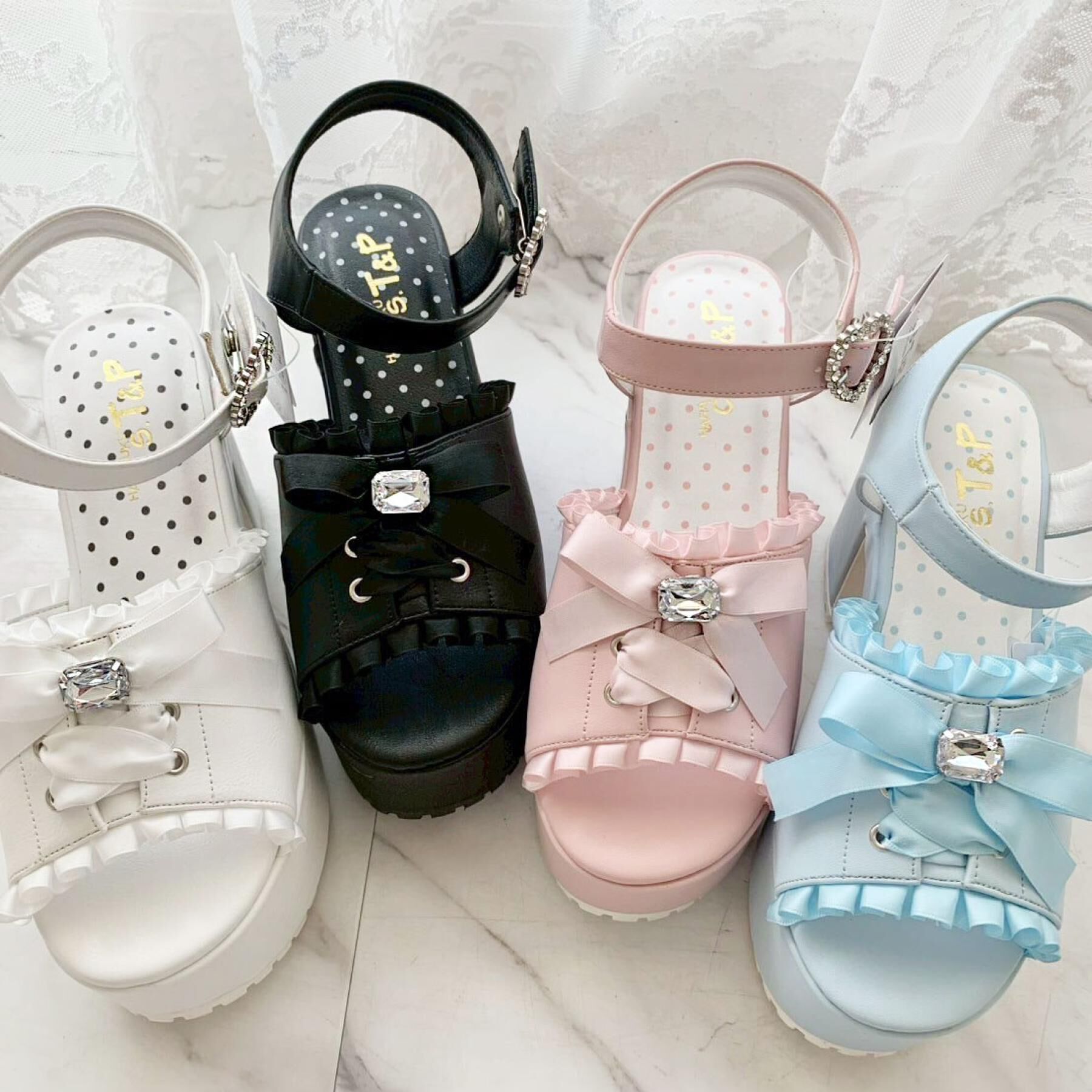 csT&P「地雷系 厚底リボンレースアップサンダル」|サンダル|