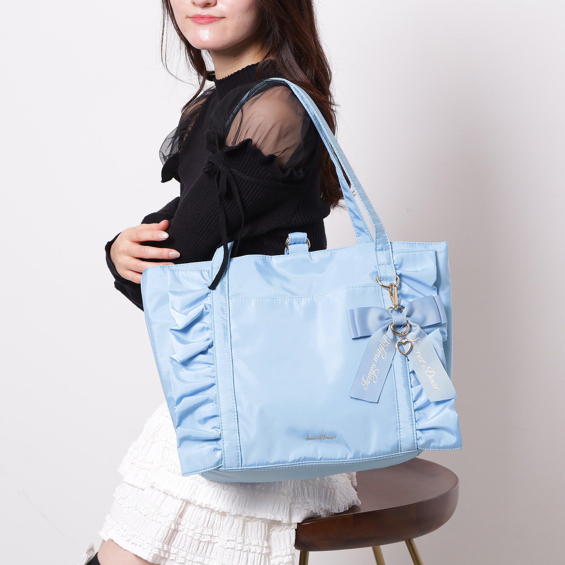 Ober Tashe「【新生活・新学期】フリルリボントートバッグ」|トートバッグ|ブルー(091)