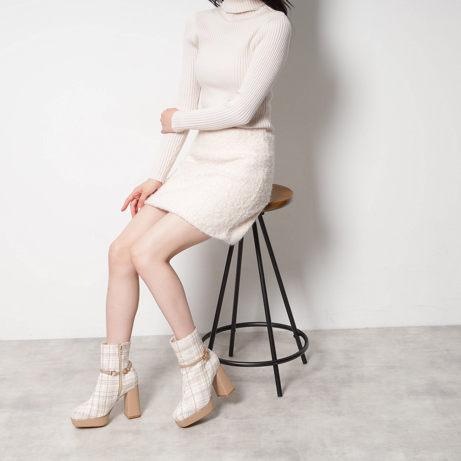 ESPERANZA「【EC先行販売】スクエアツイードショートブーツ」|ショートブーツ|
