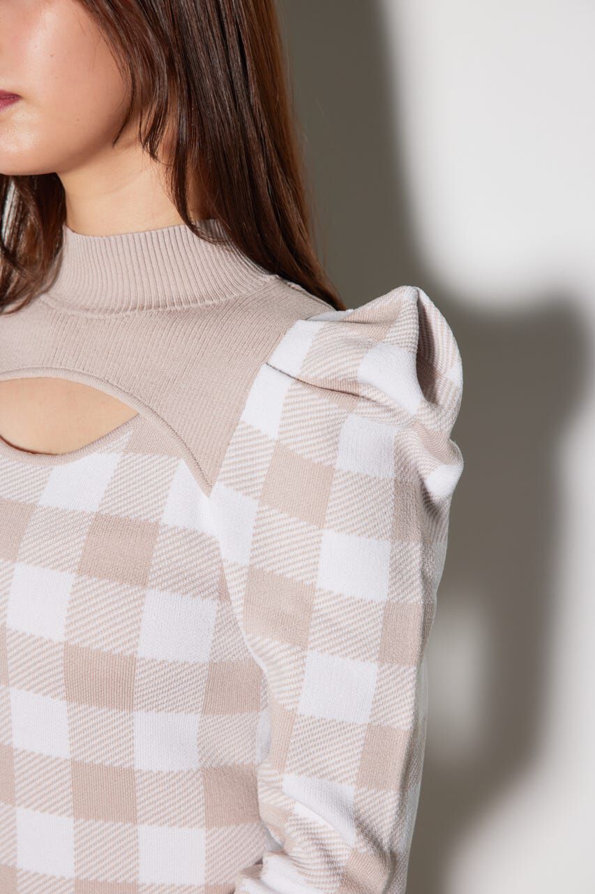 rienda「ギンガムジャガードタイトニットワンピース」|ワンピース|