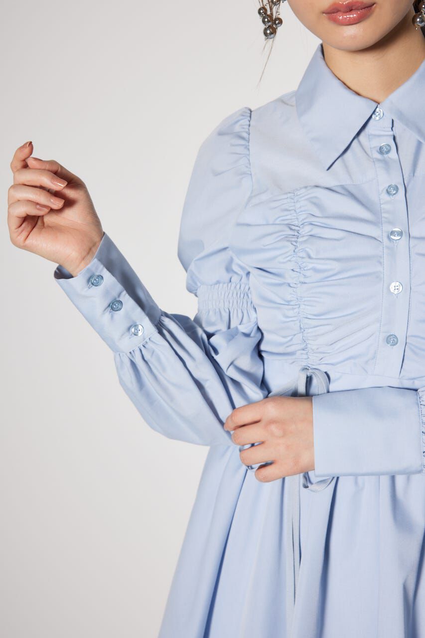 rienda「フロントシャーリングリボンミニシャツフレアワンピース」|ワンピース|