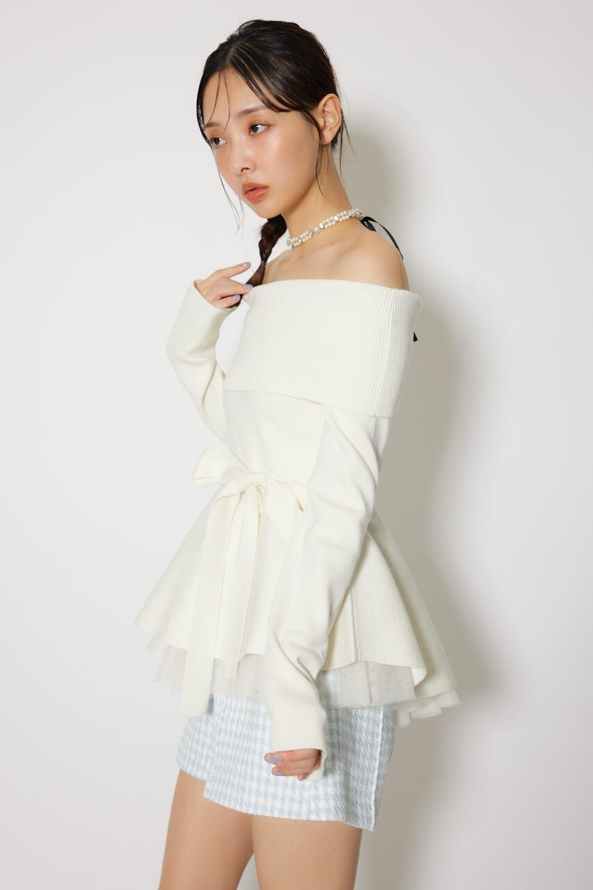 rienda「チュールレイヤードペプラムニットトップス」|ニット・セーター|