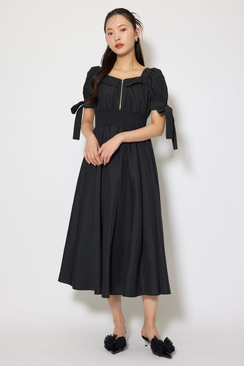 rienda「リボンスリーブフレアワンピース」|ワンピース|BLK