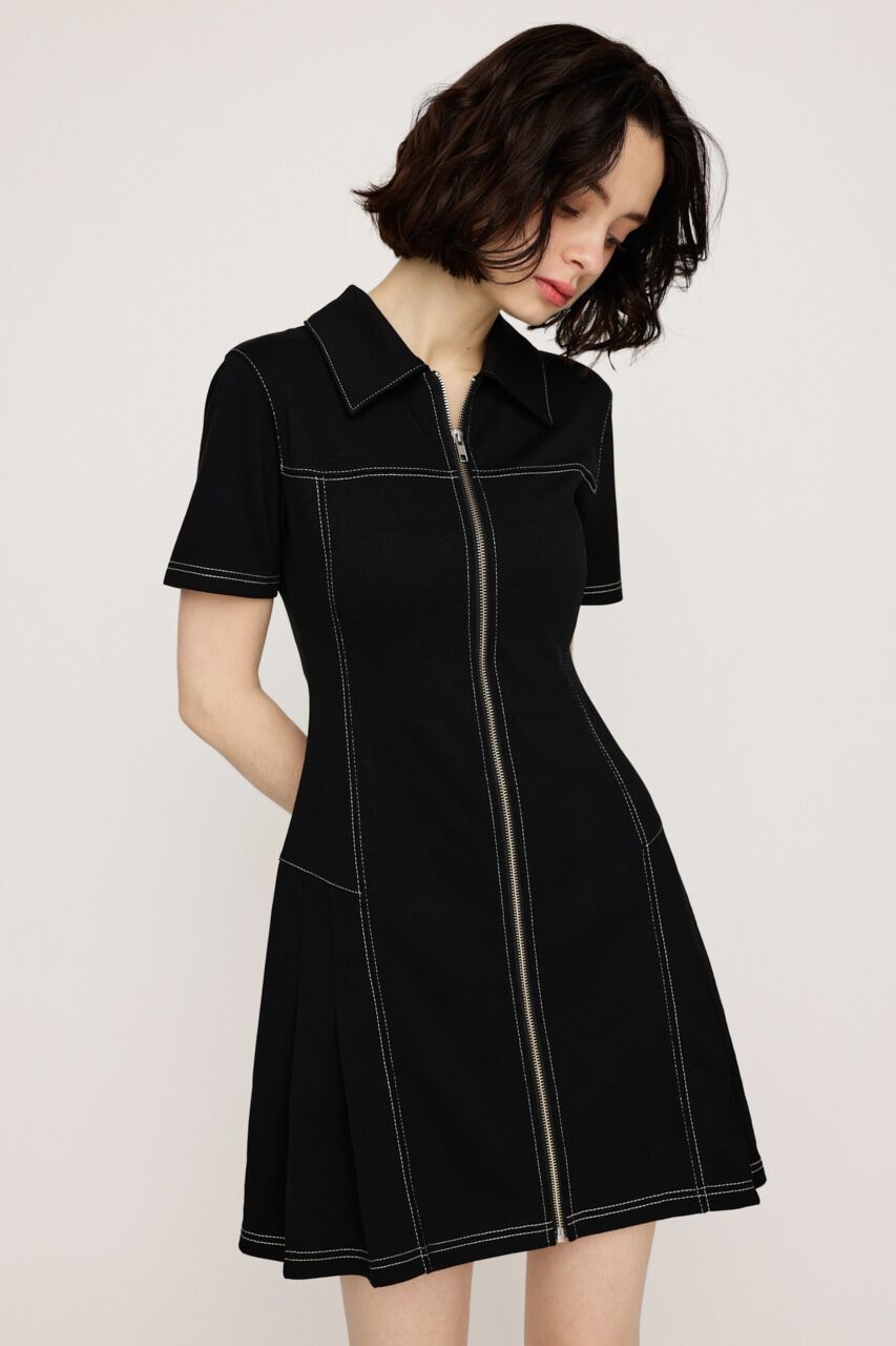SLY「FRONT ZIP SIDE PLEATS ショートワンピース」|ワンピース|BLK
