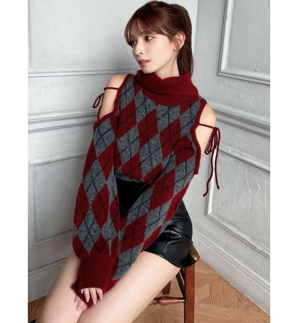 RESEXXY「アーガイルタートルニットトップス」|ニット・セーター|